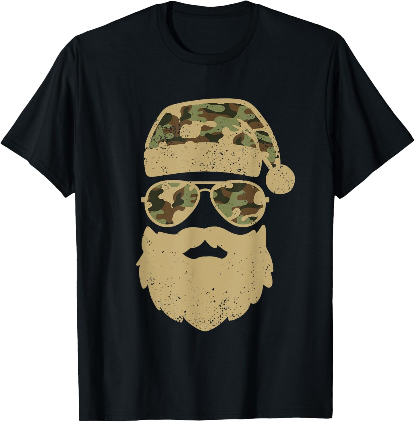 Camo Santa Claus Sunglasses Funny Camo Christmas Camouflage T-Shirt - T-Shirt | Black