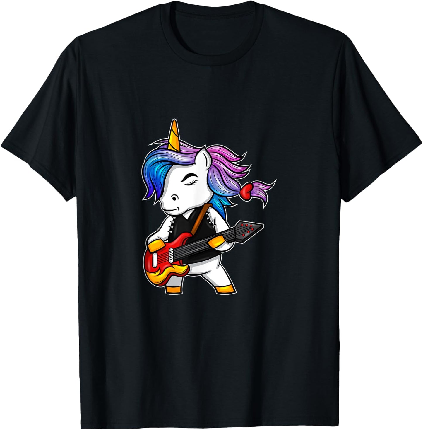Cool rock and roll unicorn with guitar for rock fans T-Shirt - T-Shirt | Black