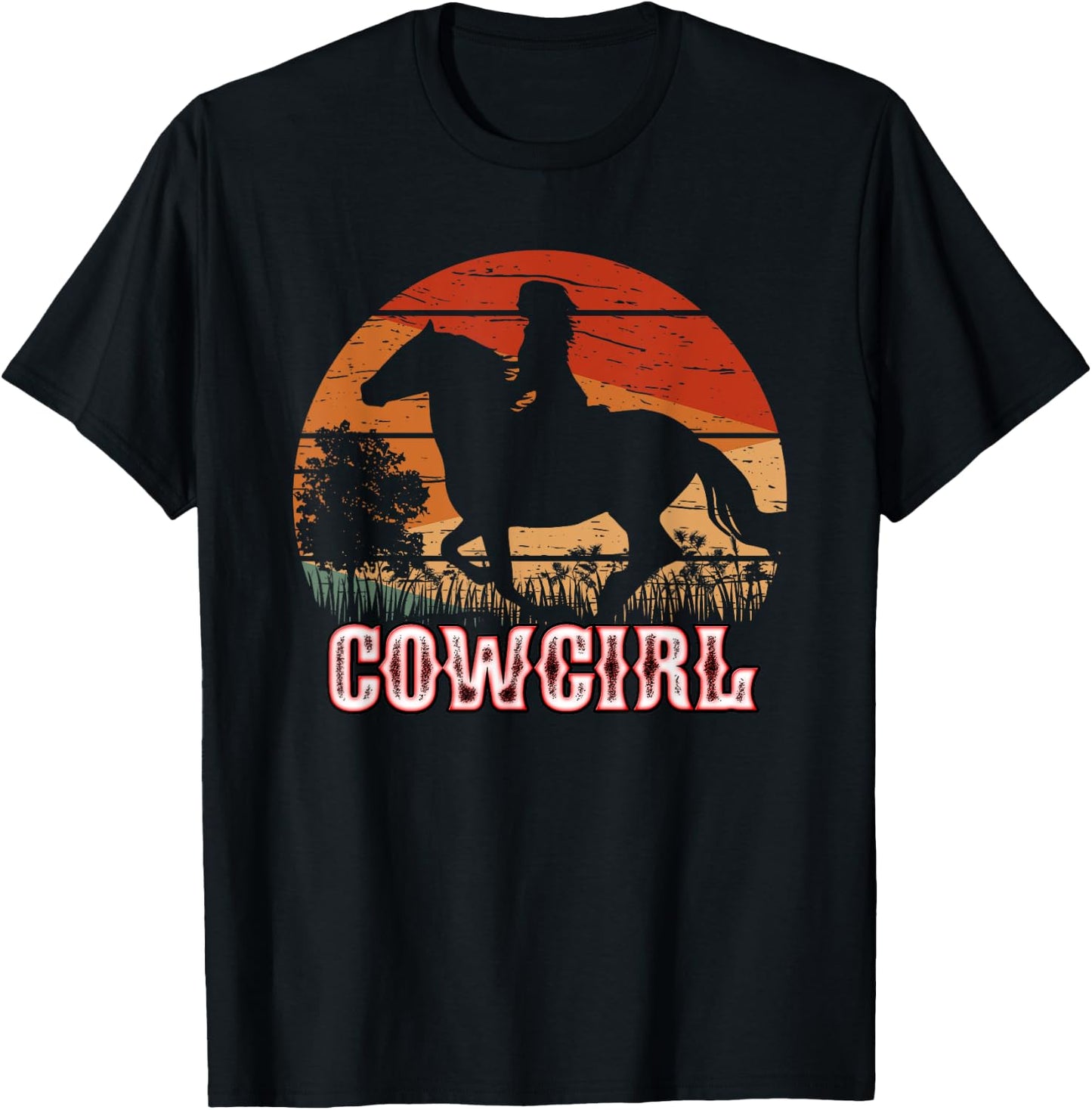 Cowgirl Girl Horse Riding Vintage Style Rodeo Texas Ranch T-Shirt - T-Shirt | Black