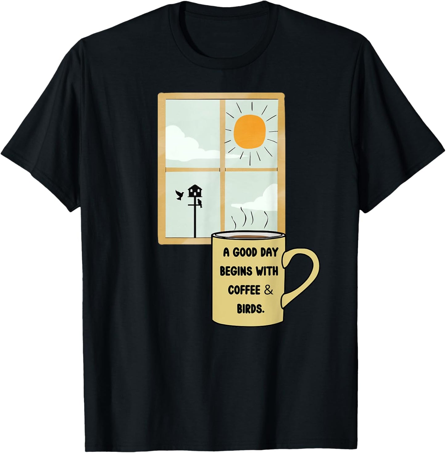 Coffee Drinker Bird Watcher Feeder Birds Nature Lover Gift T-Shirt - T-Shirt | Black