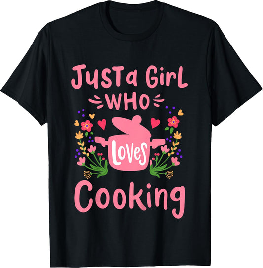 Kids Cook Chef Just A Girl Who Loves Cooking Gift T-Shirt - T-Shirt | Black