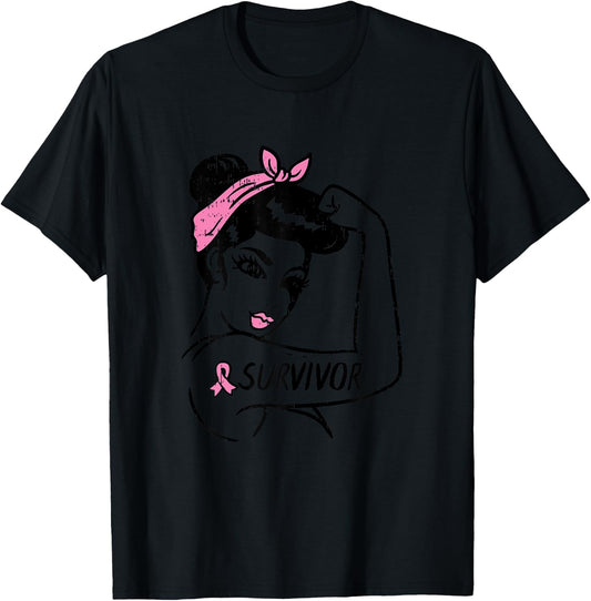 Breast Cancer Survivor Rosie Riveter Pink Awareness Women T-Shirt - T-Shirt | Black