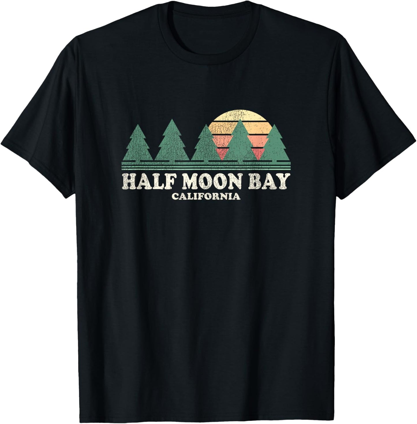 Half Moon Bay CA Vintage Throwback Retro 70s Design T-Shirt - T-Shirt | Black