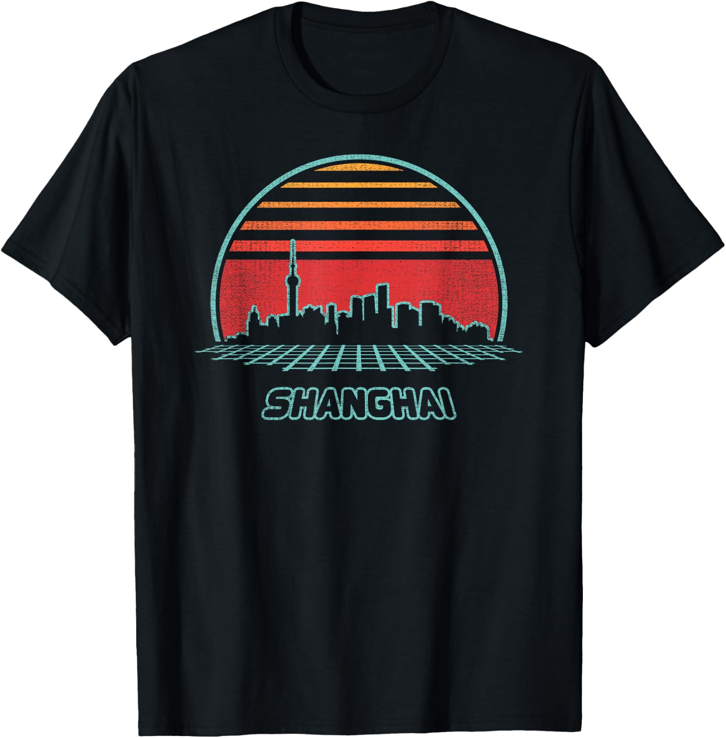 Shanghai City Skyline Retro 80s Style Souvenir Gift T-Shirt - T-Shirt | Black