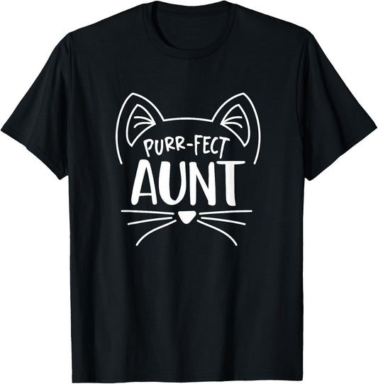 Purr-fect Aunt Gift aunties cat lovers T-Shirt - T-Shirt | Black