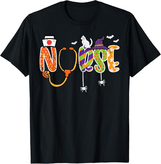 Halloween Nurse Stethoscope Cute Scrub Top Costume Men Women T-Shirt - T-Shirt | Black