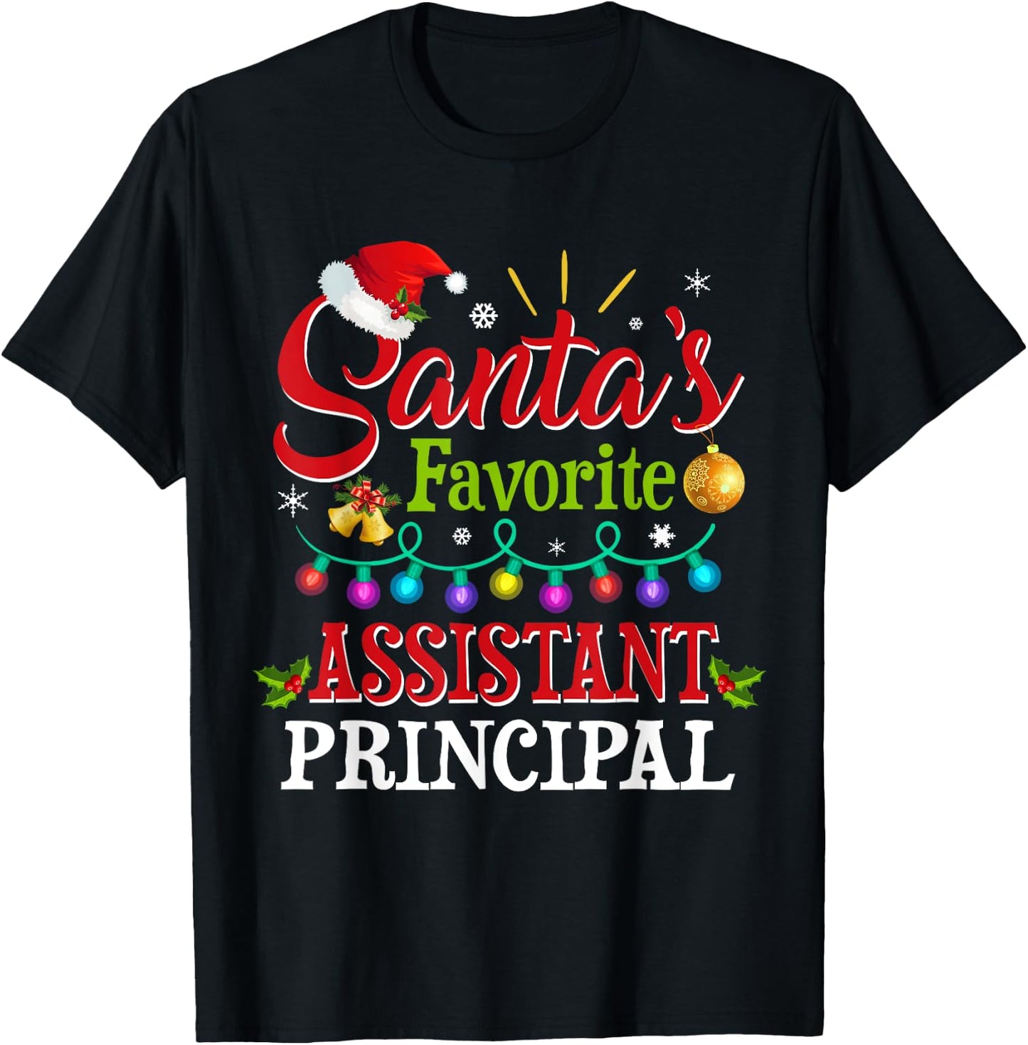Santa's Favorite Assistant Principal Christmas Light T-Shirt - T-Shirt | Black