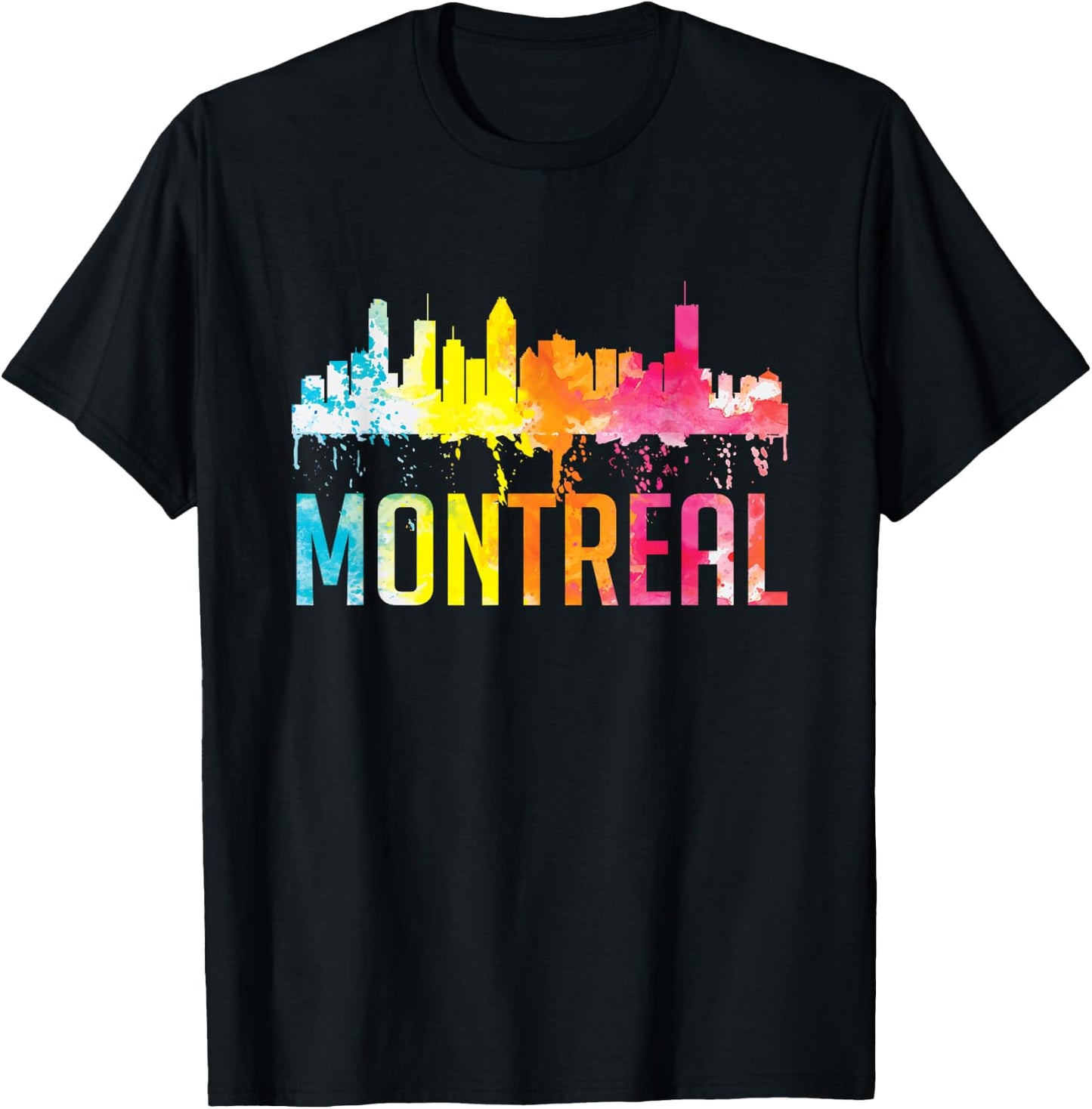 Montreal Canada Watercolor Skyline Home City Souvenir Art T-Shirt - T-Shirt | Black