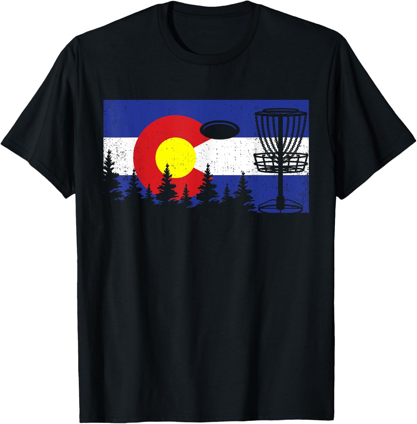 Colorado Flag Disc Golf Gift Disk Frisbees Golfer Golfing T-Shirt - T-Shirt | Black