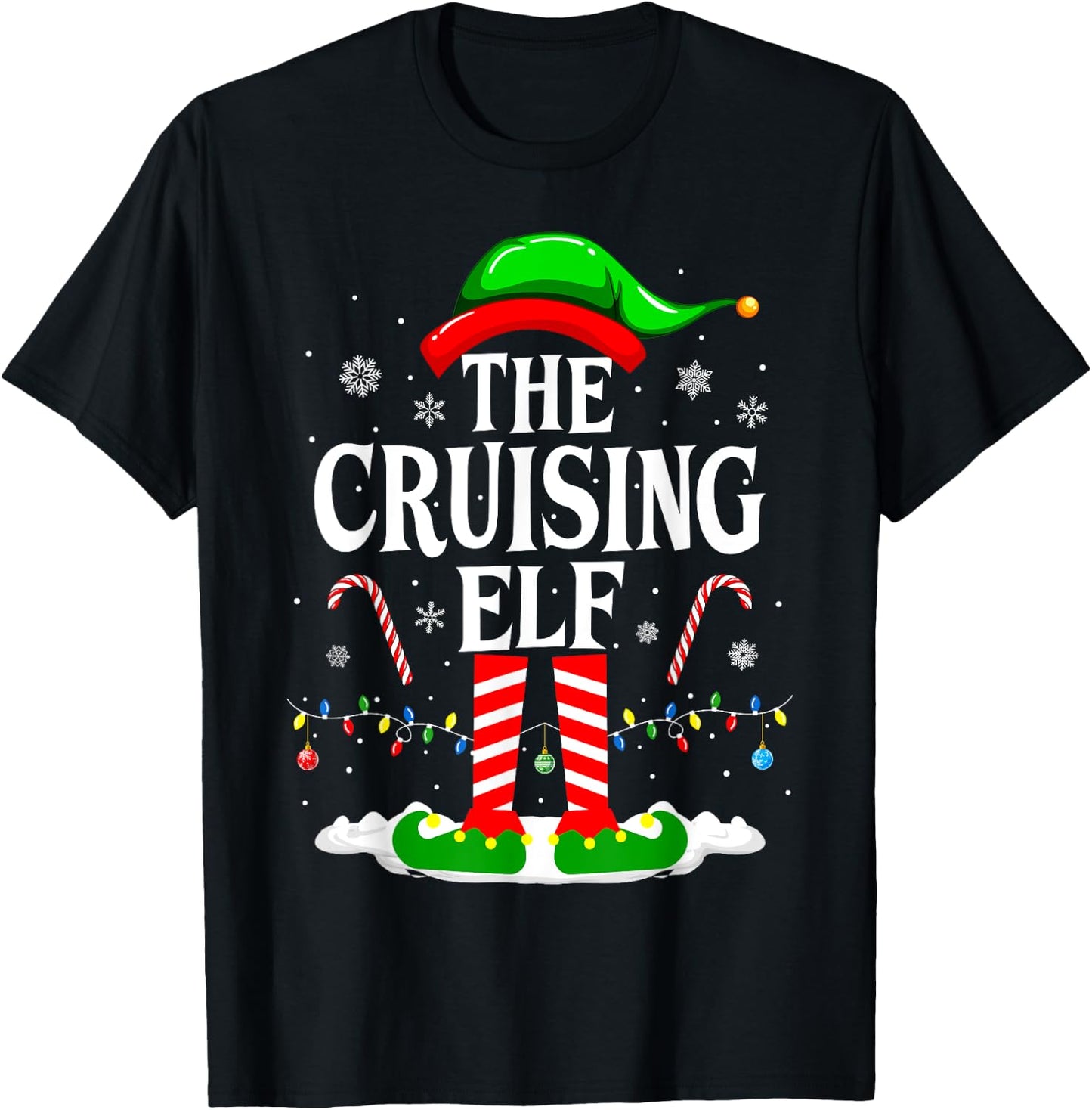 The Cruising Elf Xmas Funny Matching Family Cruise Christmas T-Shirt - T-Shirt | Black