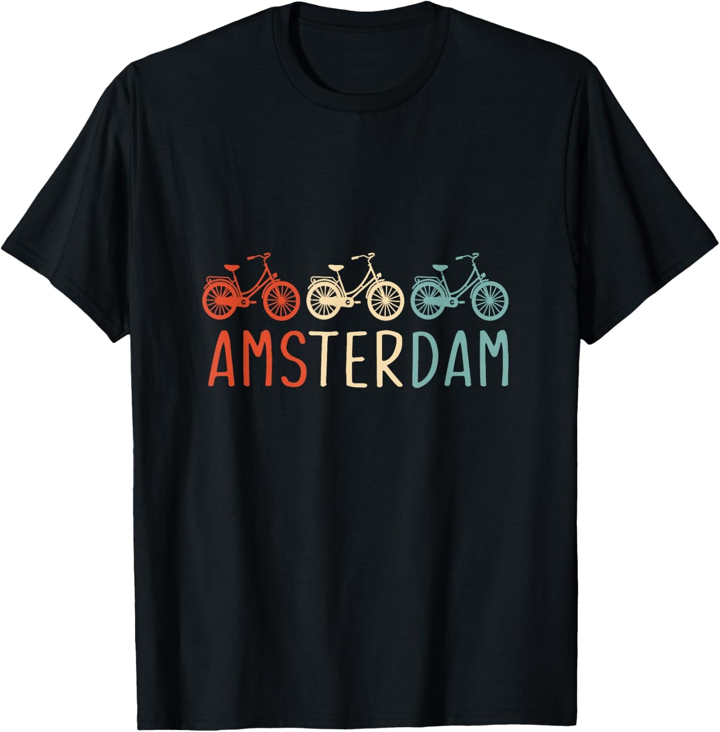 Netherlands Dutch City Town Gifts Amsterdam Bike Bicycle City Retro Cycling Gift T-Shirt - T-Shirt | Black