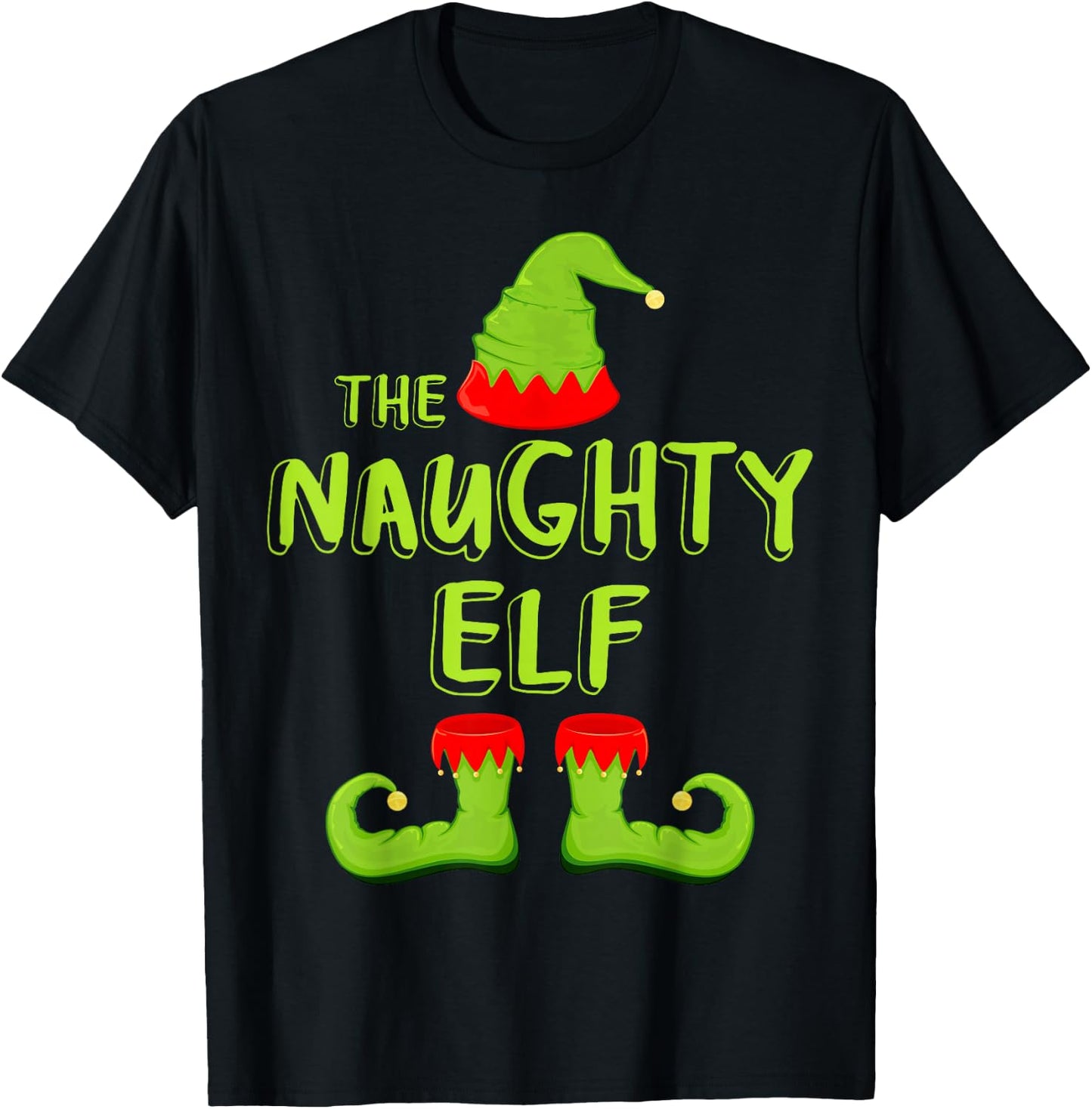 The Naughty Elf Shirt Adult Kids Matching Christmas Elf T-Shirt - T-Shirt | Black
