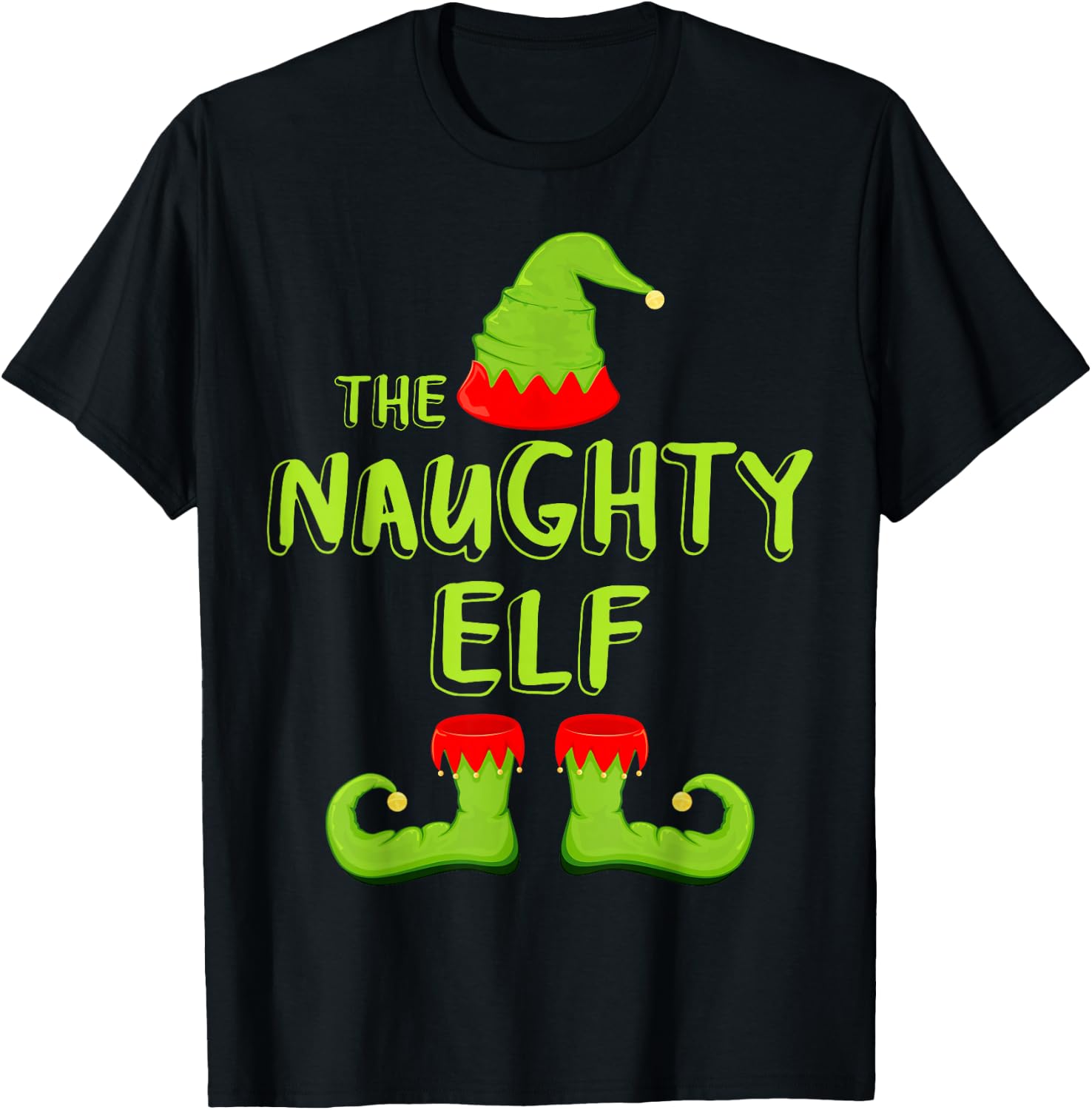 The Naughty Elf Shirt Adult Kids Matching Christmas Elf T-Shirt - T-Shirt | Black