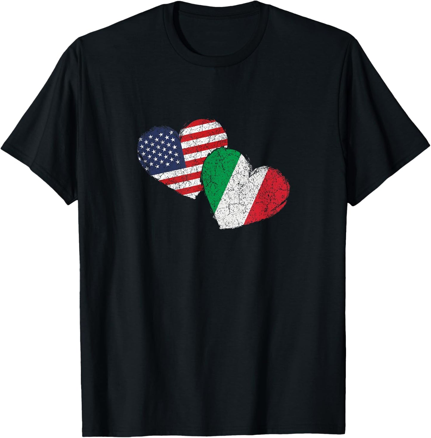 USA Italy Heart Country Flag American Italian T-Shirt - T-Shirt | Black