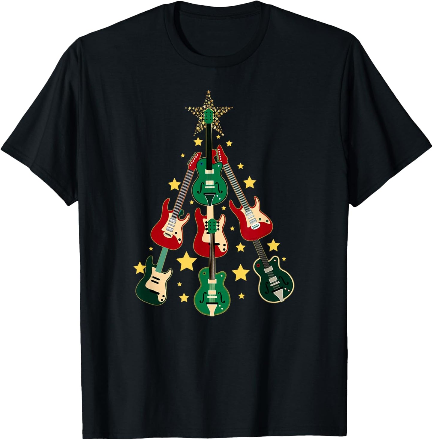 Cool Guitar Christmas Tree Guitar Lovers Christmas Tree T-Shirt - T-Shirt | Black