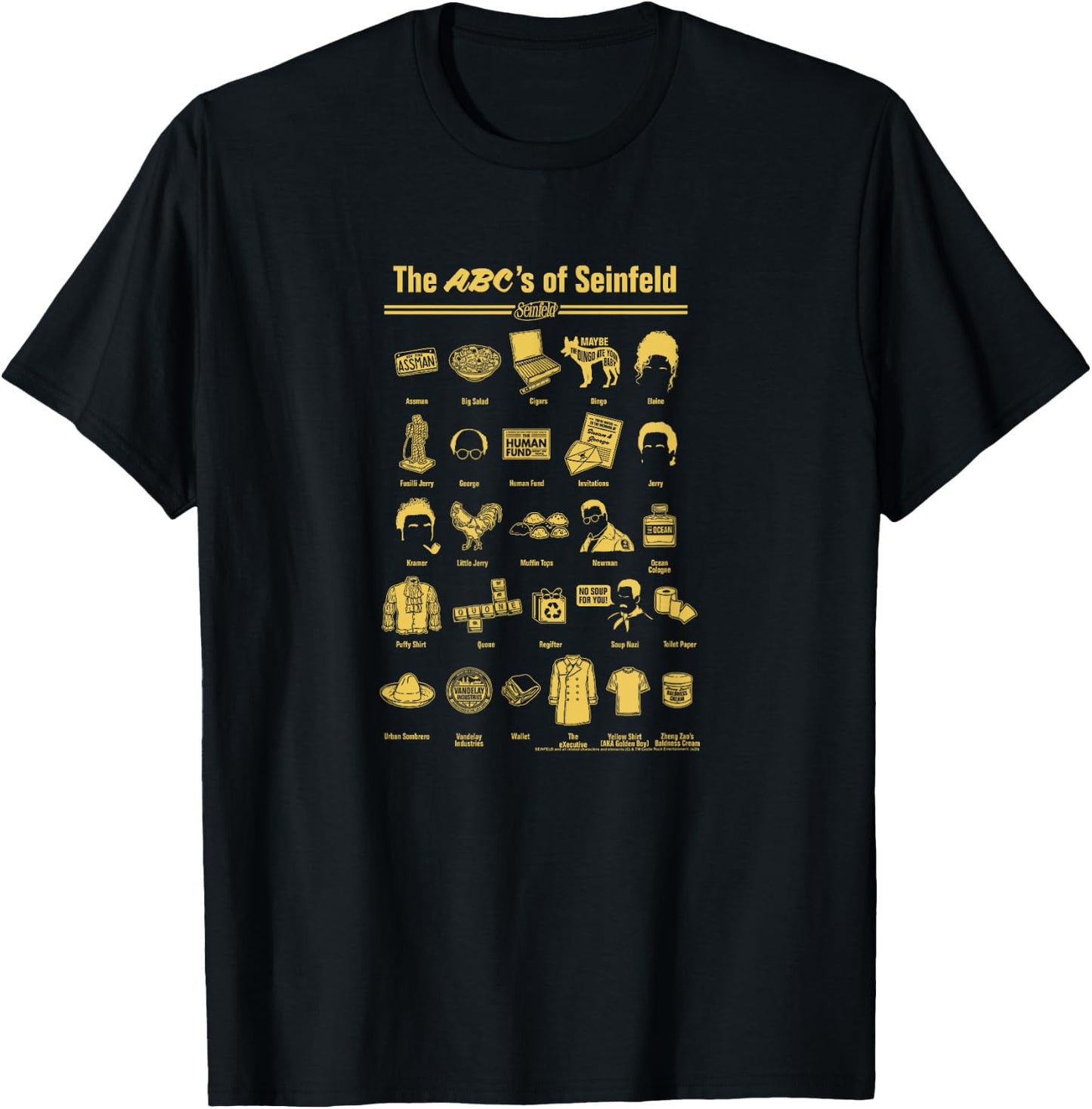 Seinfeld Group Shot The ABCs of Seinfeld Textbook T-Shirt - T-Shirt | Black