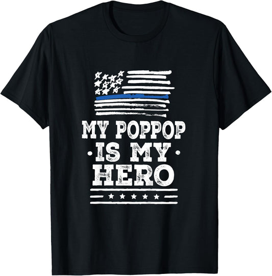 Kids Police Officer PopPop is my Hero T-Shirt - T-Shirt | Black