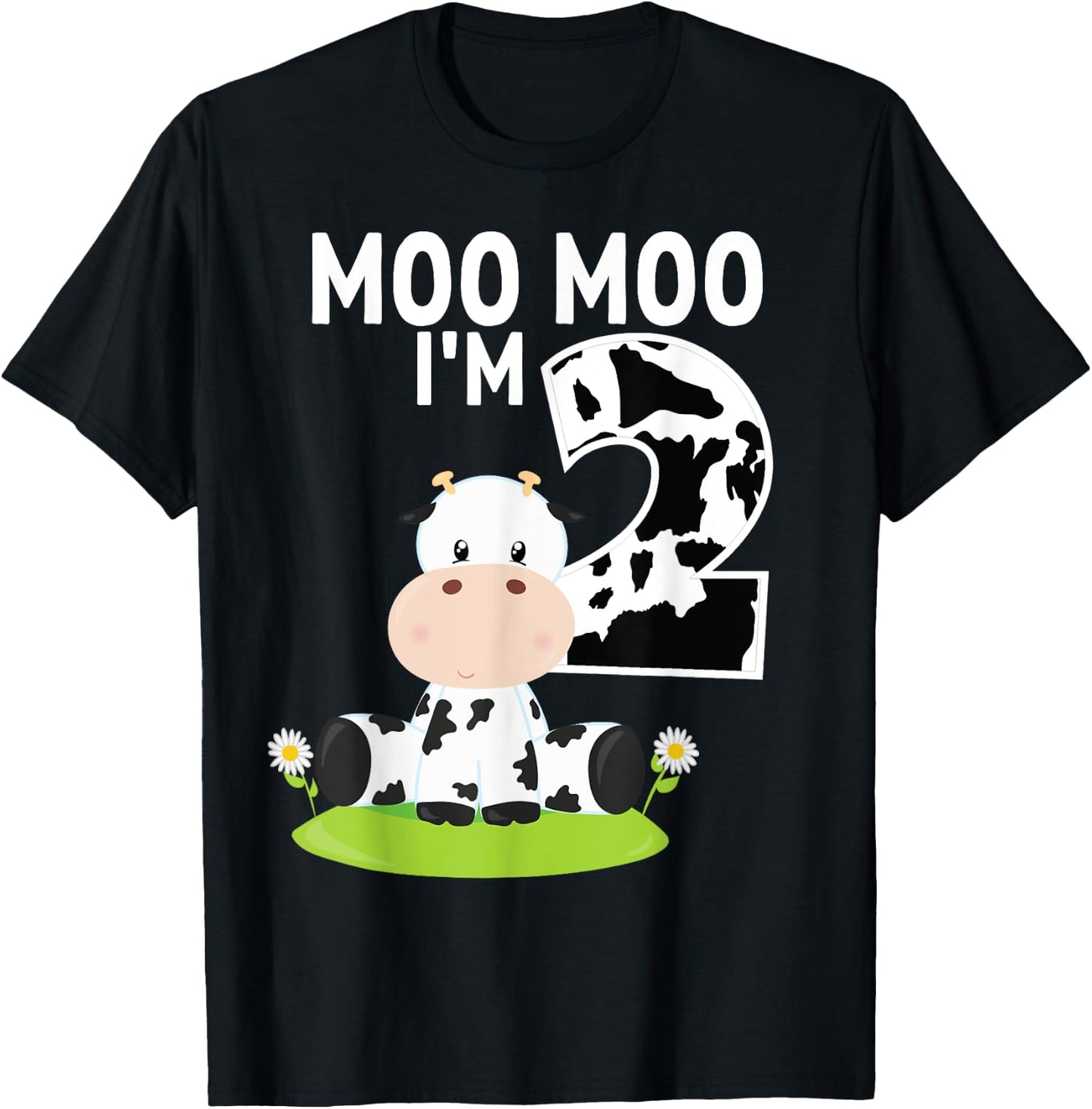 Moo Moo I'm Two 2nd Birthday Funny Cute Cow Sounds Toddler T-Shirt - T-Shirt | Black
