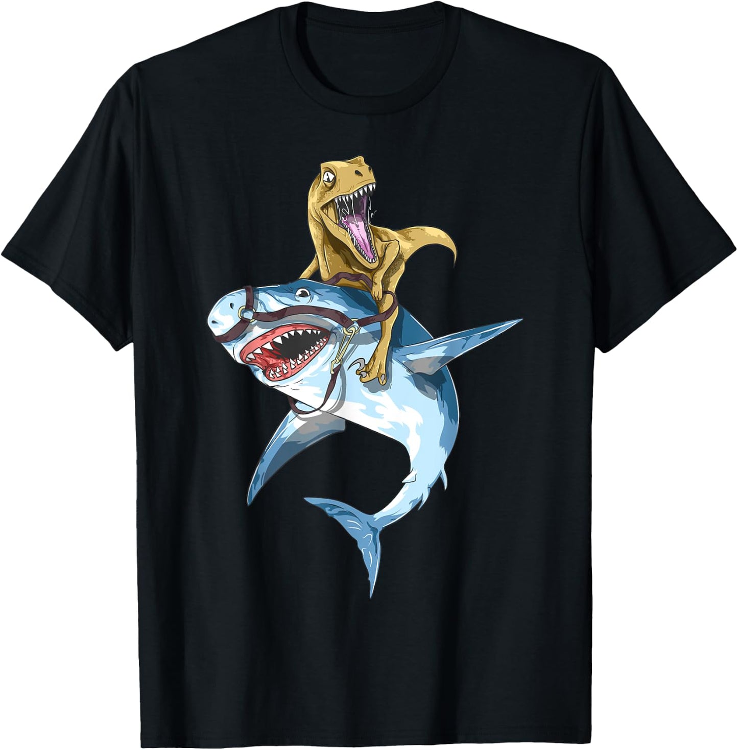 Velociraptor Riding Shark Raptor Dinosaur Jawsome Kids Boys T-Shirt - T-Shirt | Black