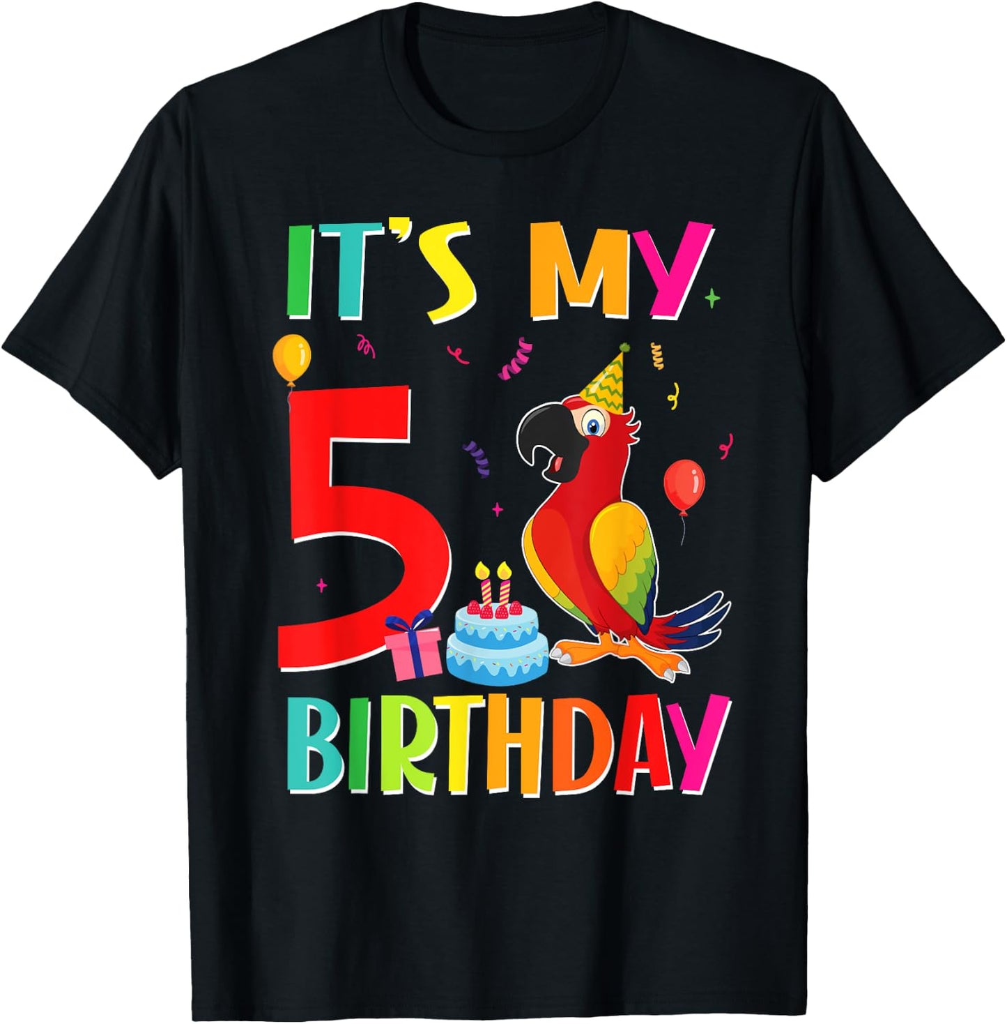 Its My 5th Birthday Parrot Bird Lover 5 Years Old T-Shirt - T-Shirt | Black