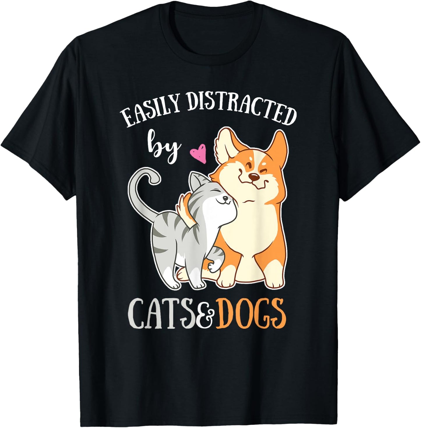 Easily Distracted By Cats And Dogs Corgi Kitten Kids T-Shirt - T-Shirt | Black