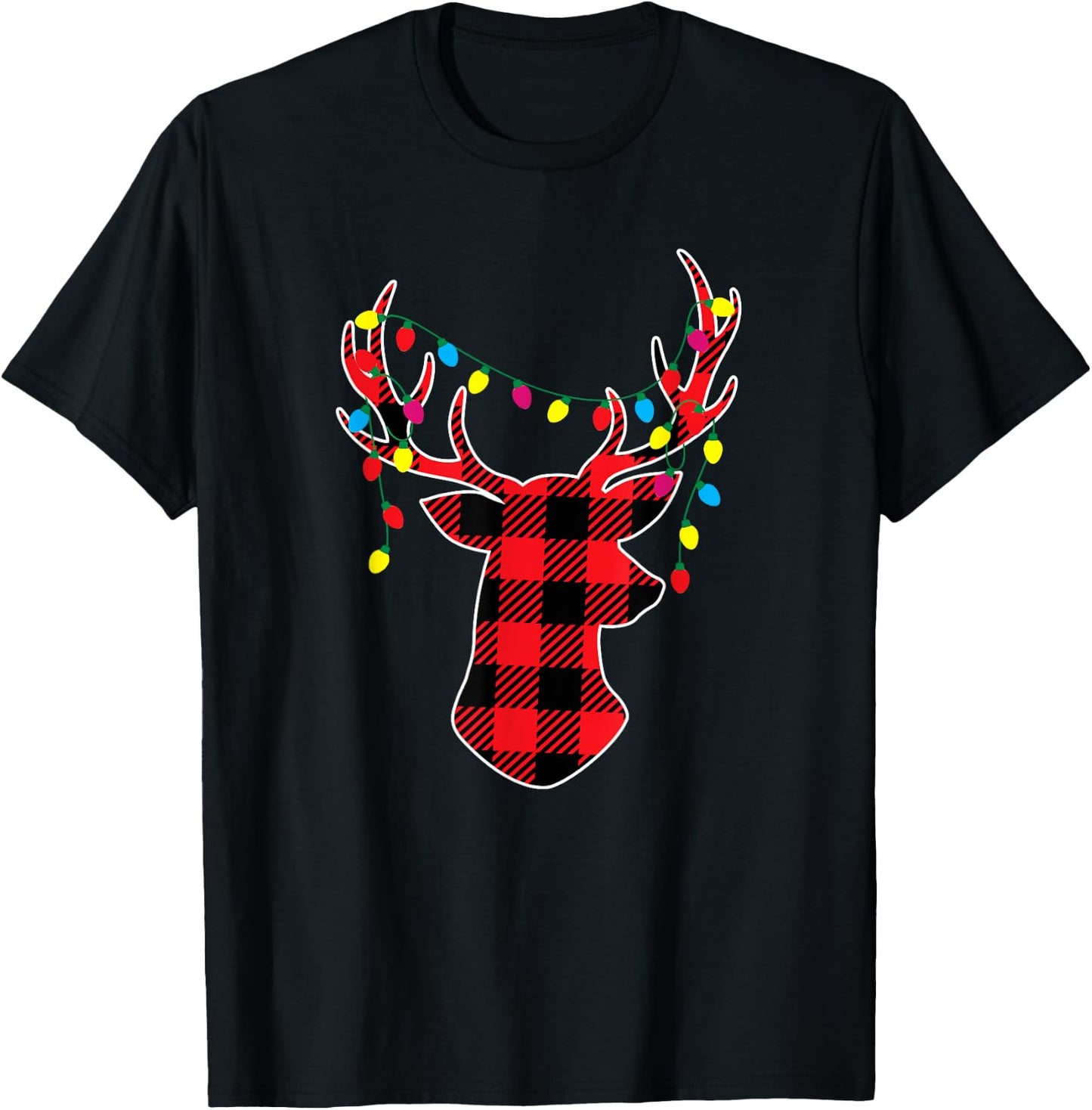 Red Black Buffalo Plaid Deer Women Men Kids T-Shirt - T-Shirt | Black