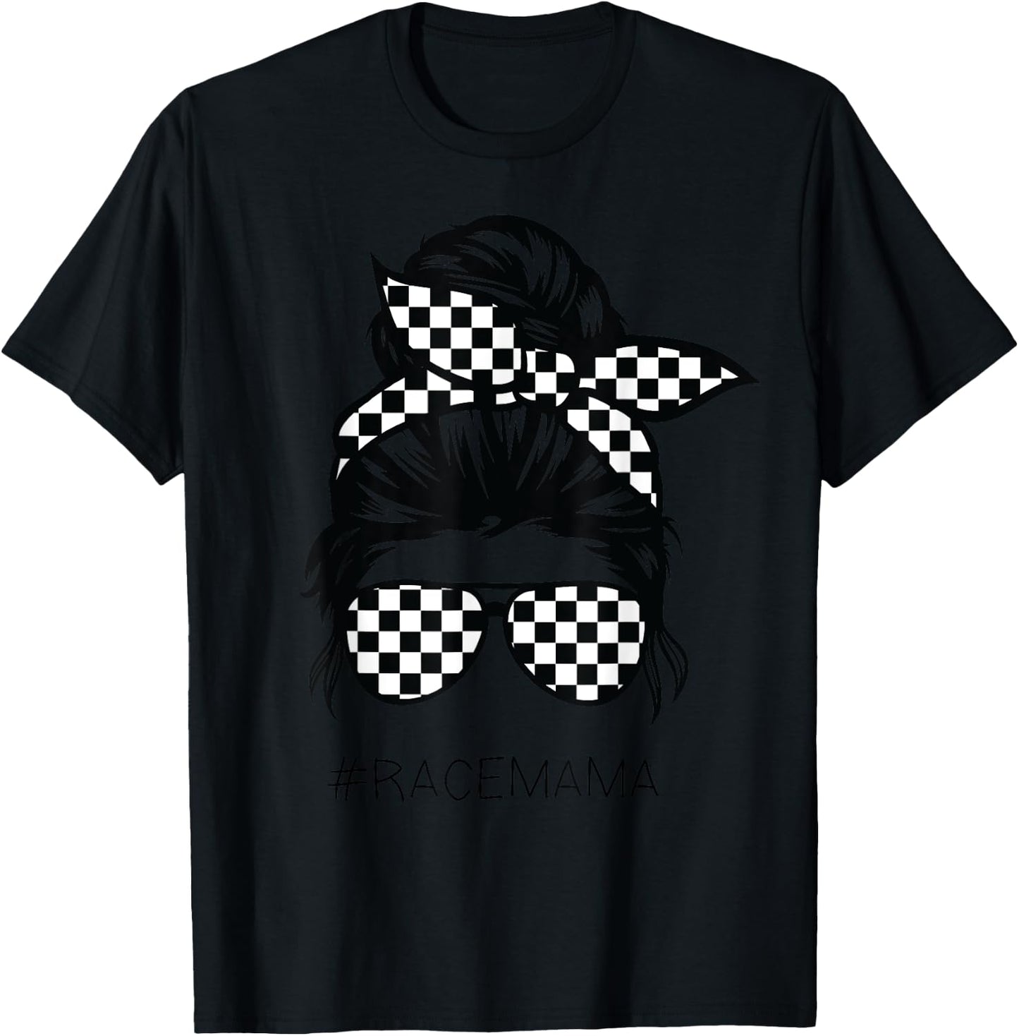 Racing mom Messy Bun Racer Race Mother's Day T-Shirt - T-Shirt | Black