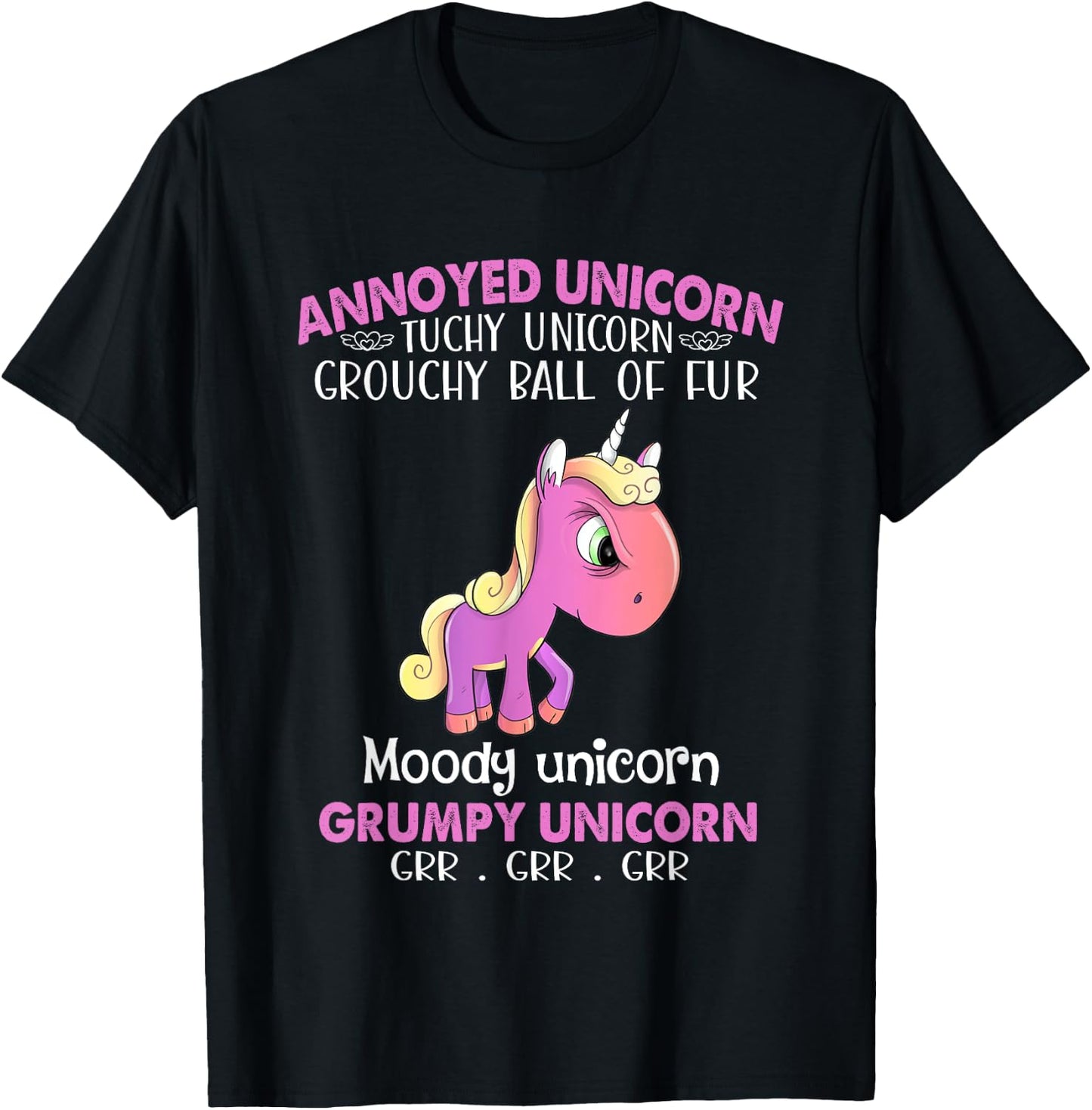 Annoyed Unicorn Touchy Unicorn Grouchy Ball Of Fur Moody T-Shirt - T-Shirt | Black