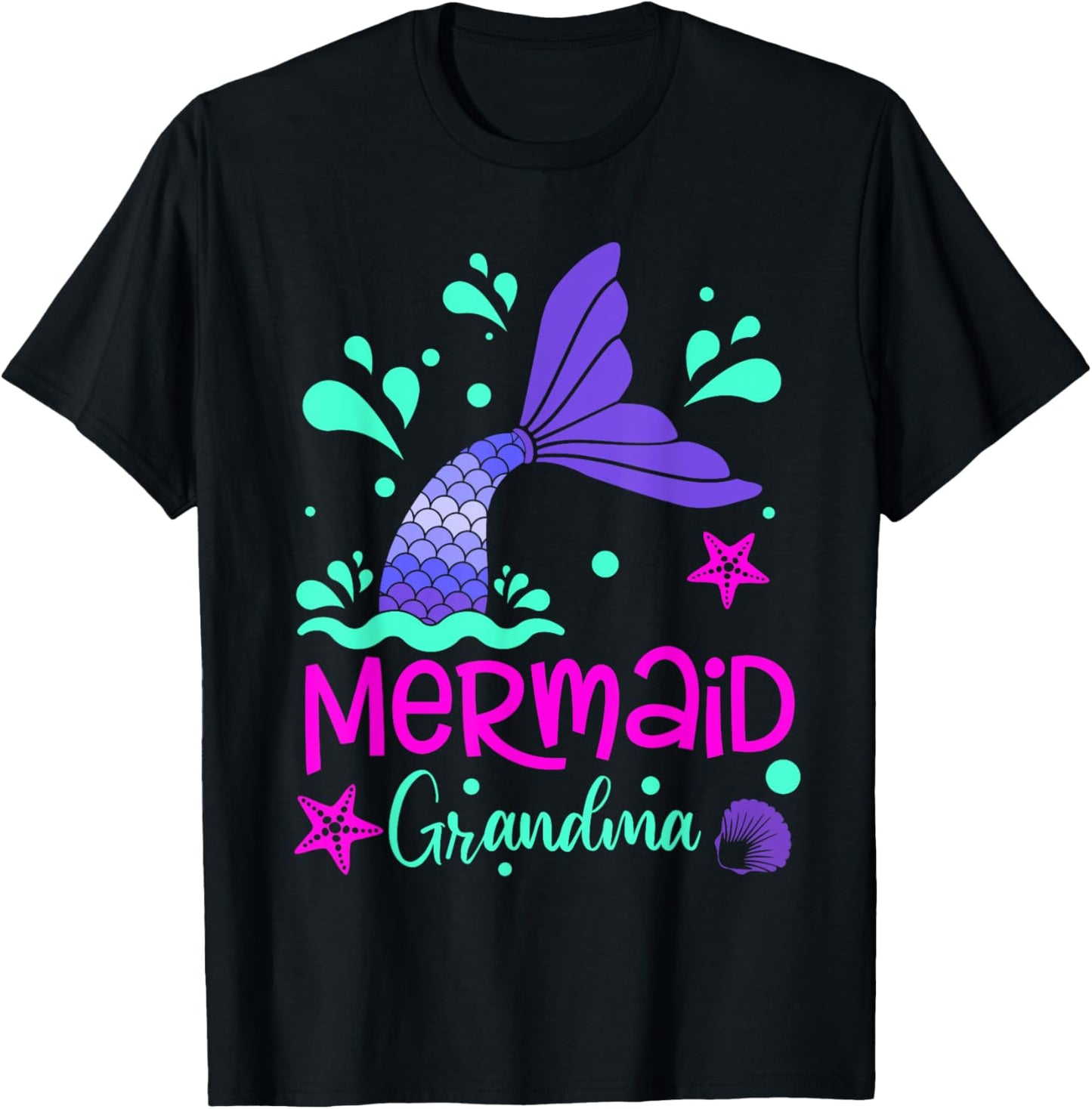 Mermaid Grandma Funny Matching Family Bday Party Squad T-Shirt - T-Shirt | Black