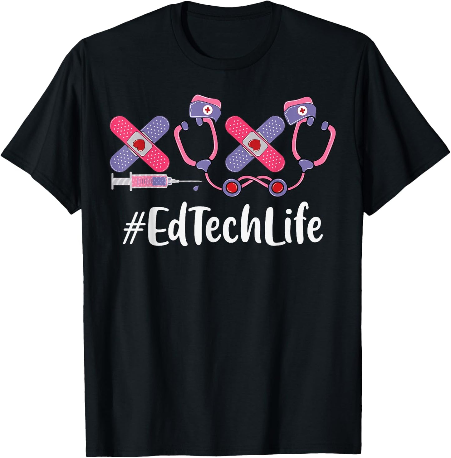 Ed Tech Valentines Day Women Heart Stethoscope Appreciation T-Shirt - T-Shirt | Black