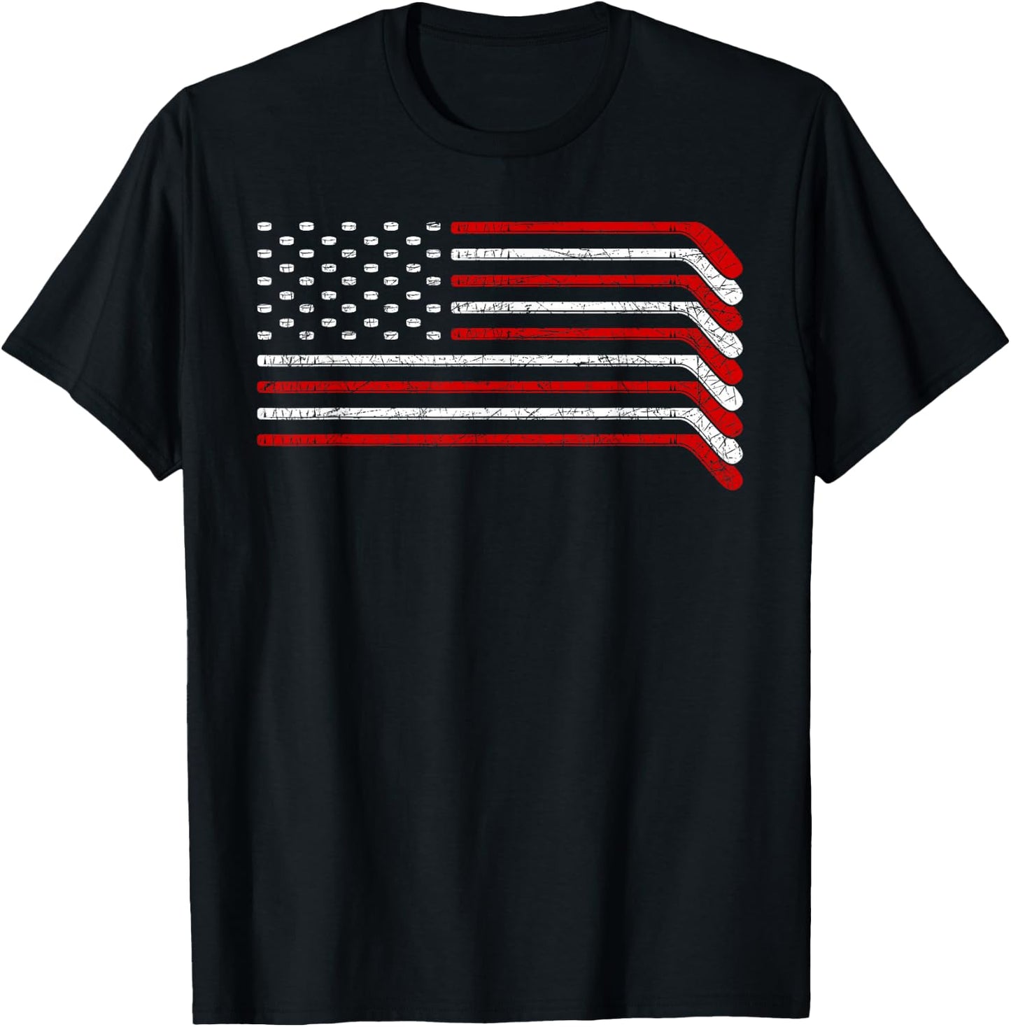 US Flag Hockey Stick Patriotic American Hockey Player Hockey T-Shirt - T-Shirt | Black
