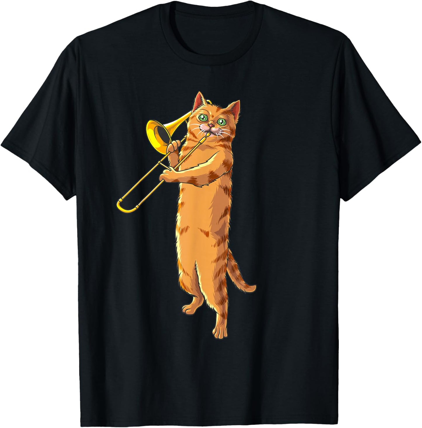 Funny Cat Playing Trombone Gift | Cool Kitten Musician Fan T-Shirt - T-Shirt | Black