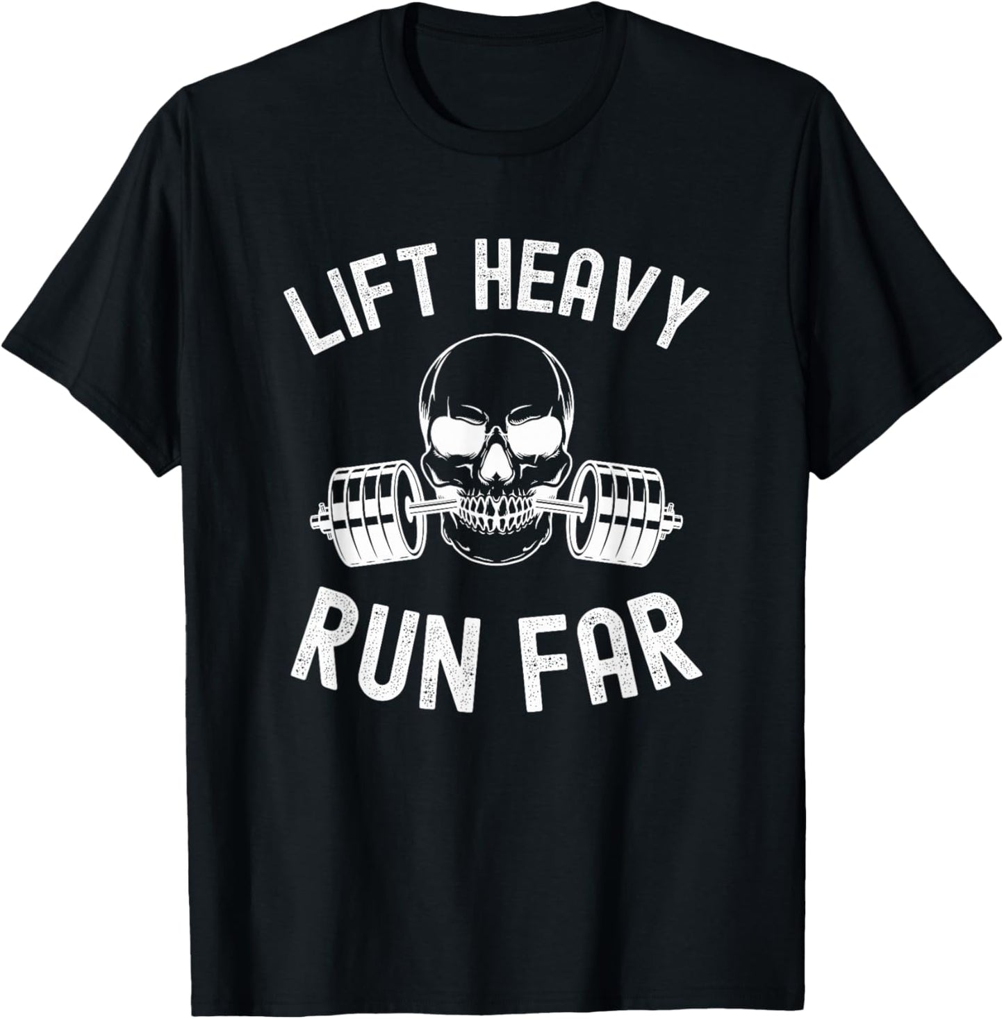 Lift heavy Run Far Weightlifter funny gym skeleton T-Shirt - T-Shirt | Black