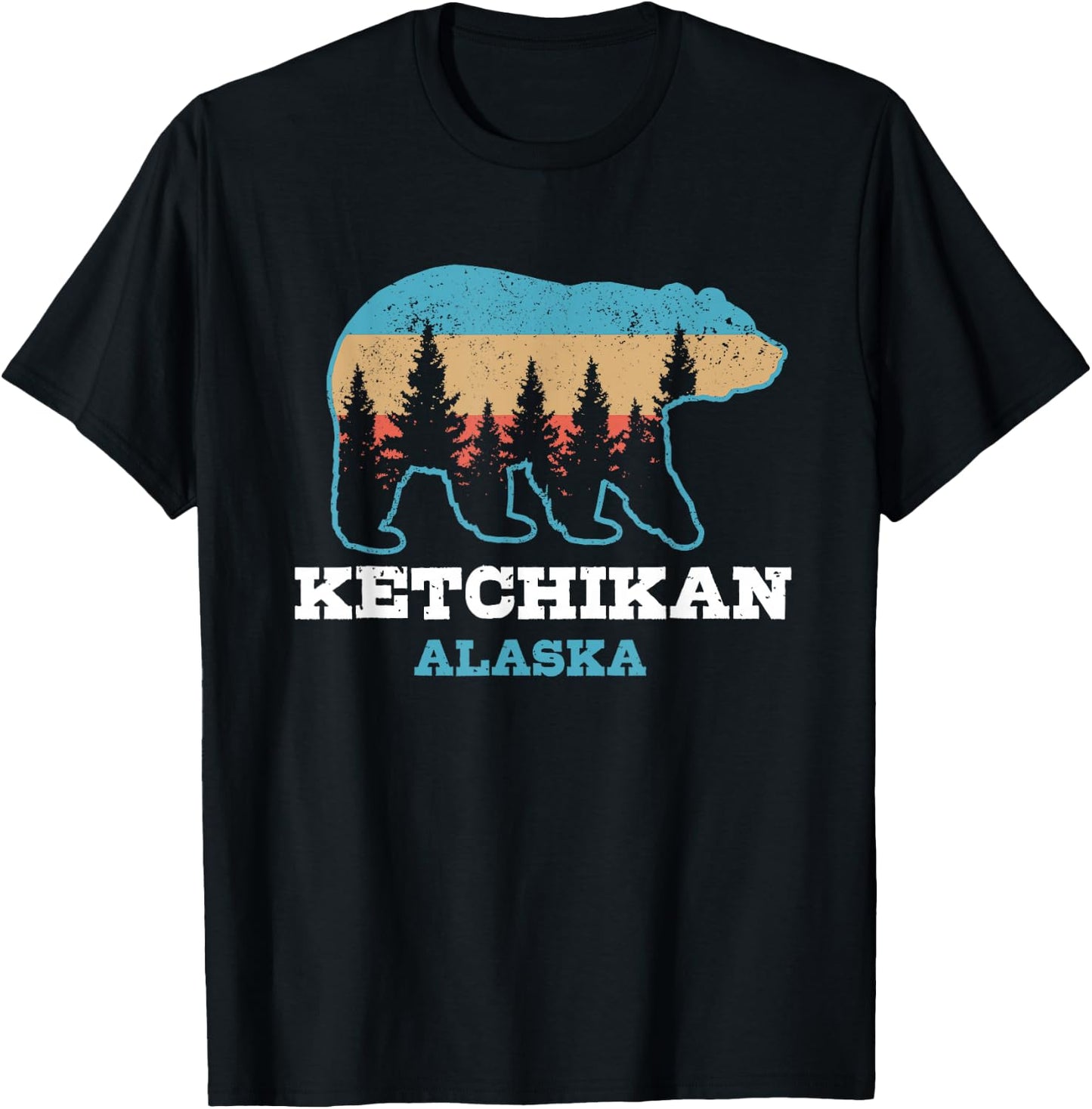 Ketchikan Alaska Vintage Grizzly Bear Nature Souvenir Gift T-Shirt - T-Shirt | Black