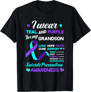I Wear Teal & Purple For My Grandson Suicide Prevention T-Shirt - T-Shirt | Black