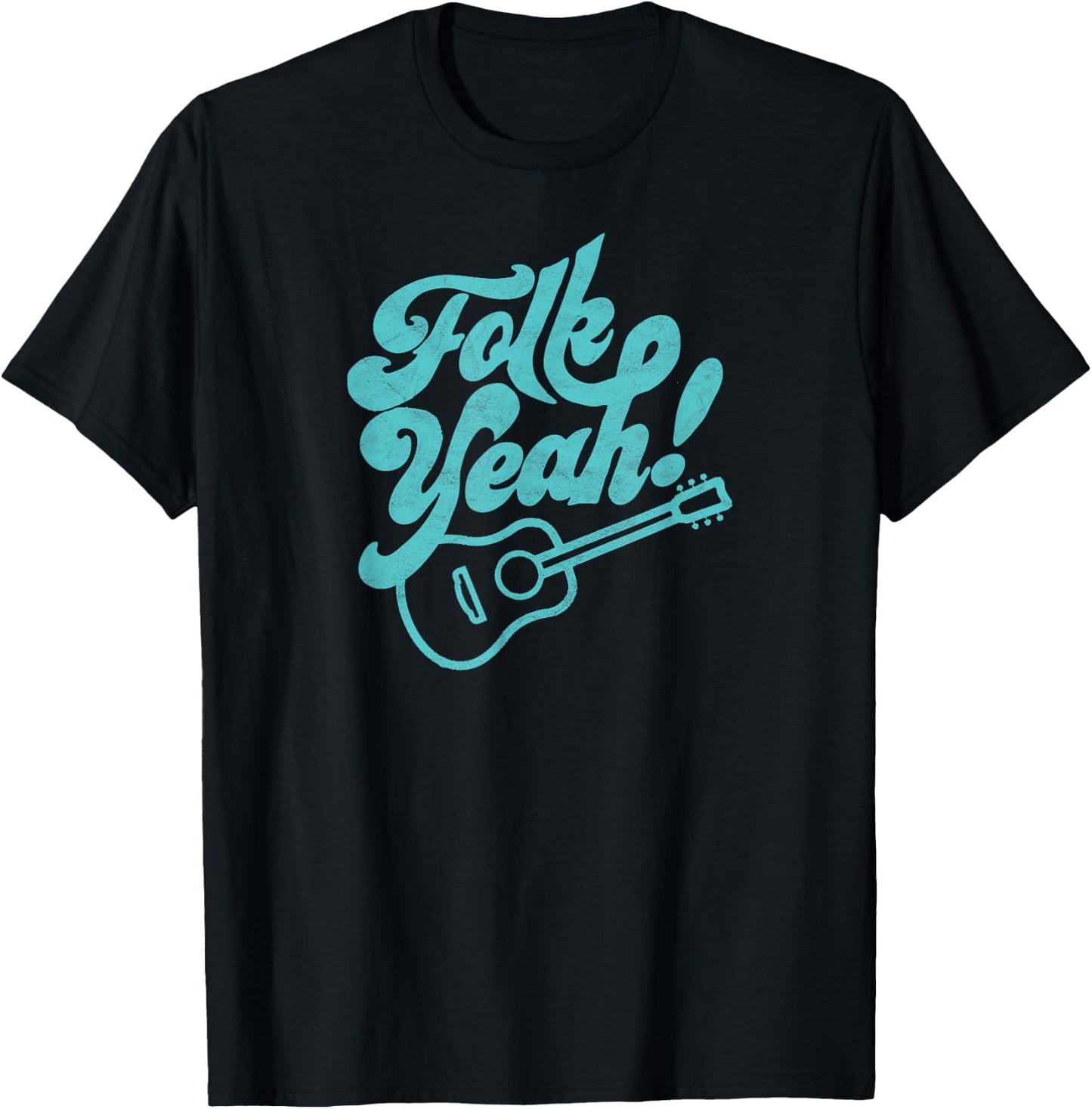 Folk Yeah! Funny Guitar Minimalist Music Retro Graphic T-Shirt - T-Shirt | Black