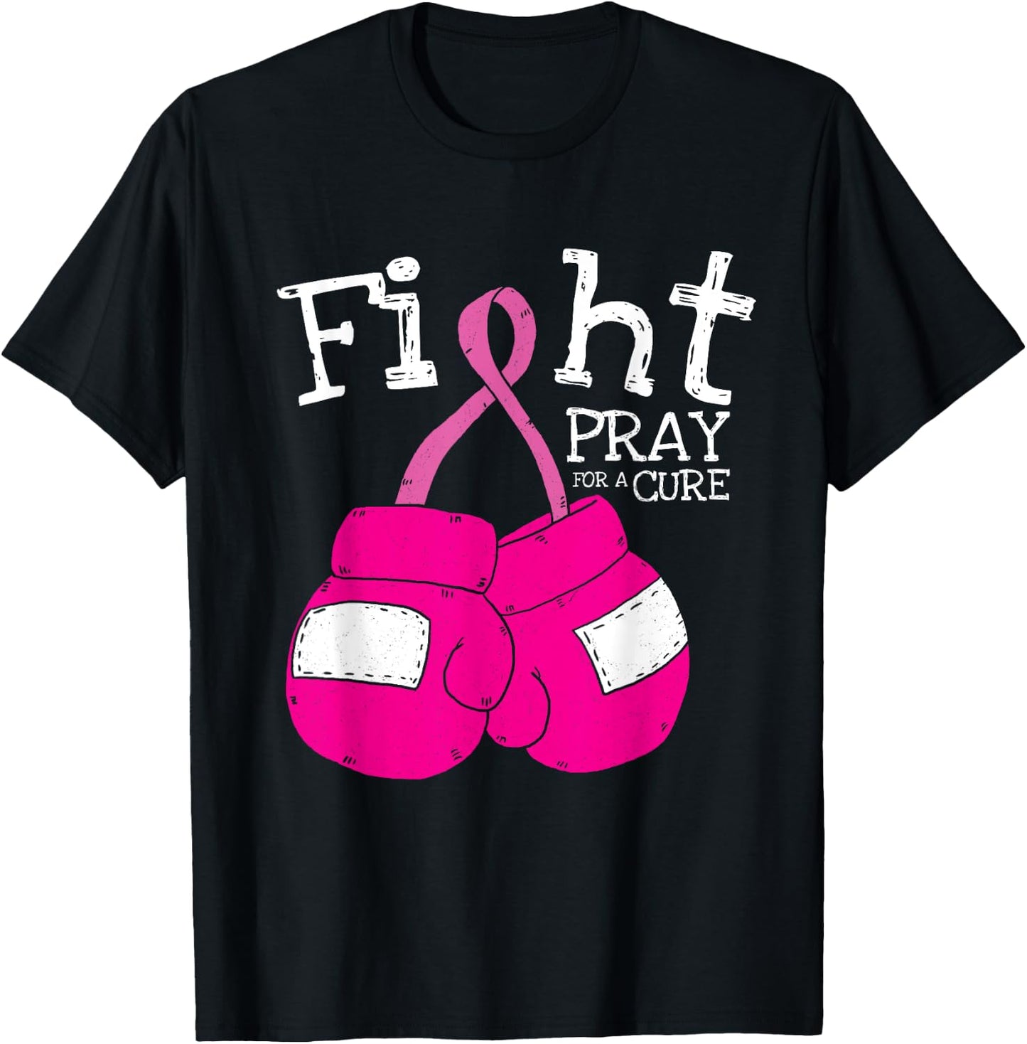 Pink Ribbon Fight Inspirational Breast Cancer Awareness Gift T-Shirt - T-Shirt | Black