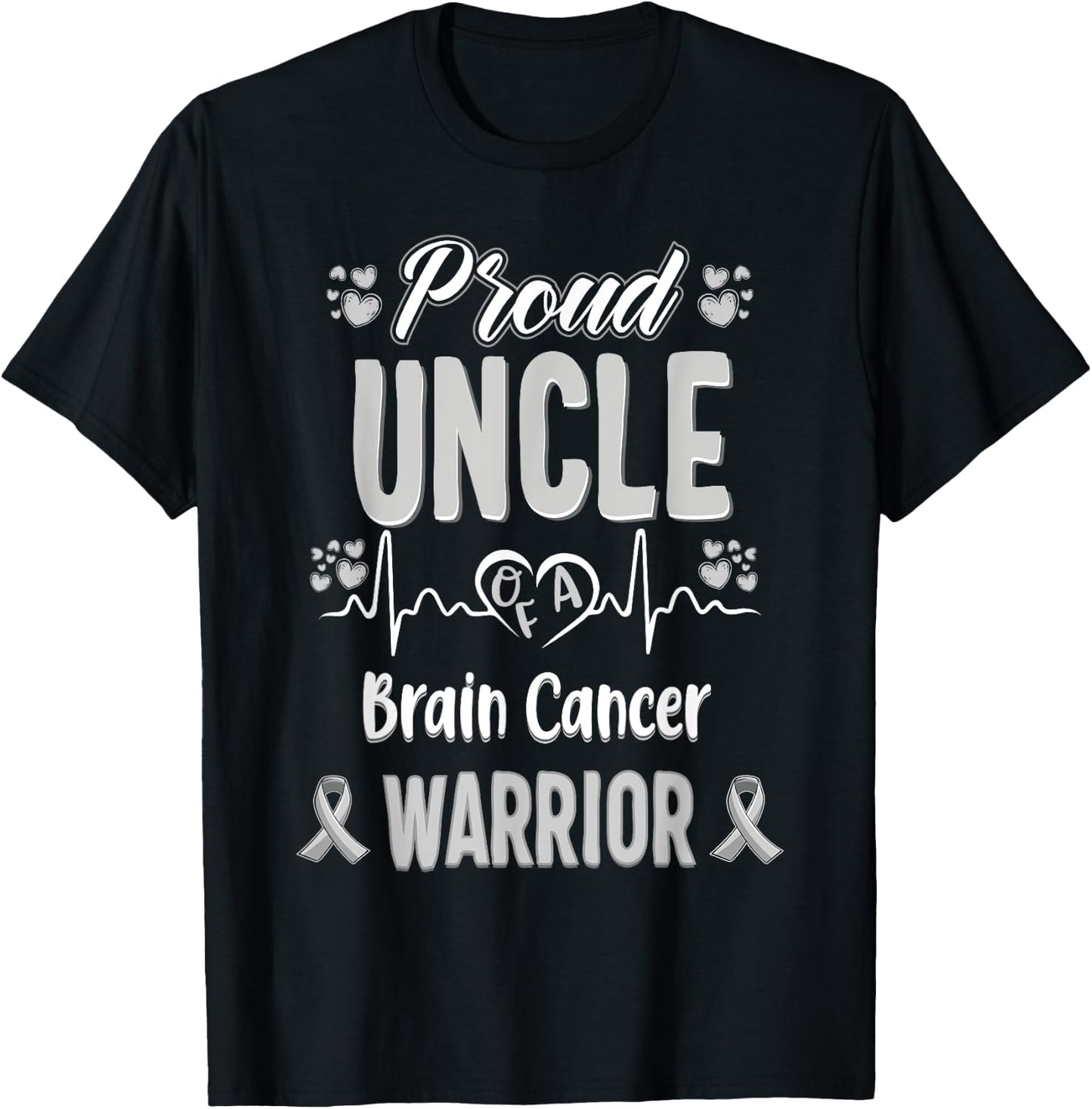 proud Uncle Brain cancer warrior awareness ribbon Grey T-Shirt - T-Shirt | Black
