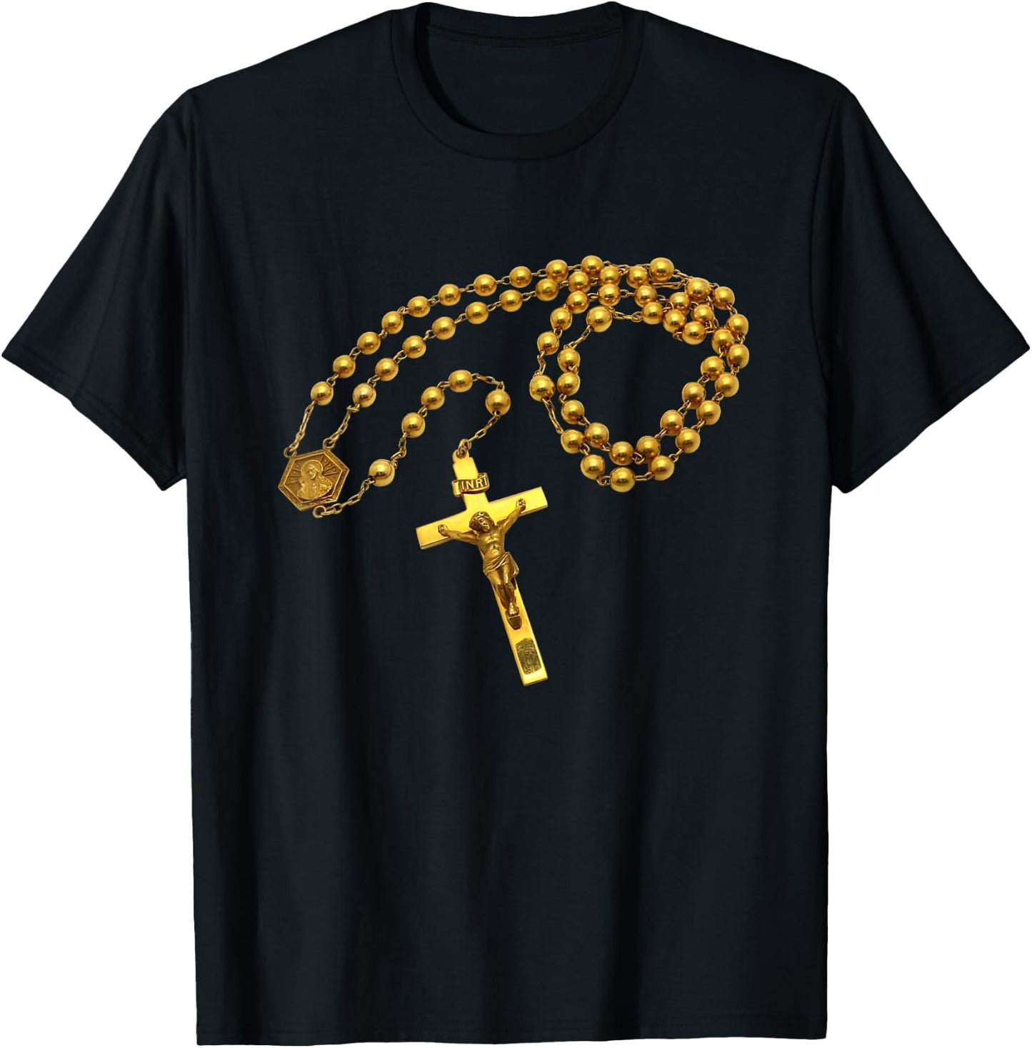 Holy Rosary Beads Catholic Religion Faith Mama Mary Devotion T-Shirt - T-Shirt | Black