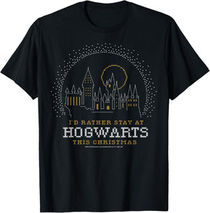 Harry Potter Christmas I'd Rather Stay At Hogwarts T-Shirt - T-Shirt | Black