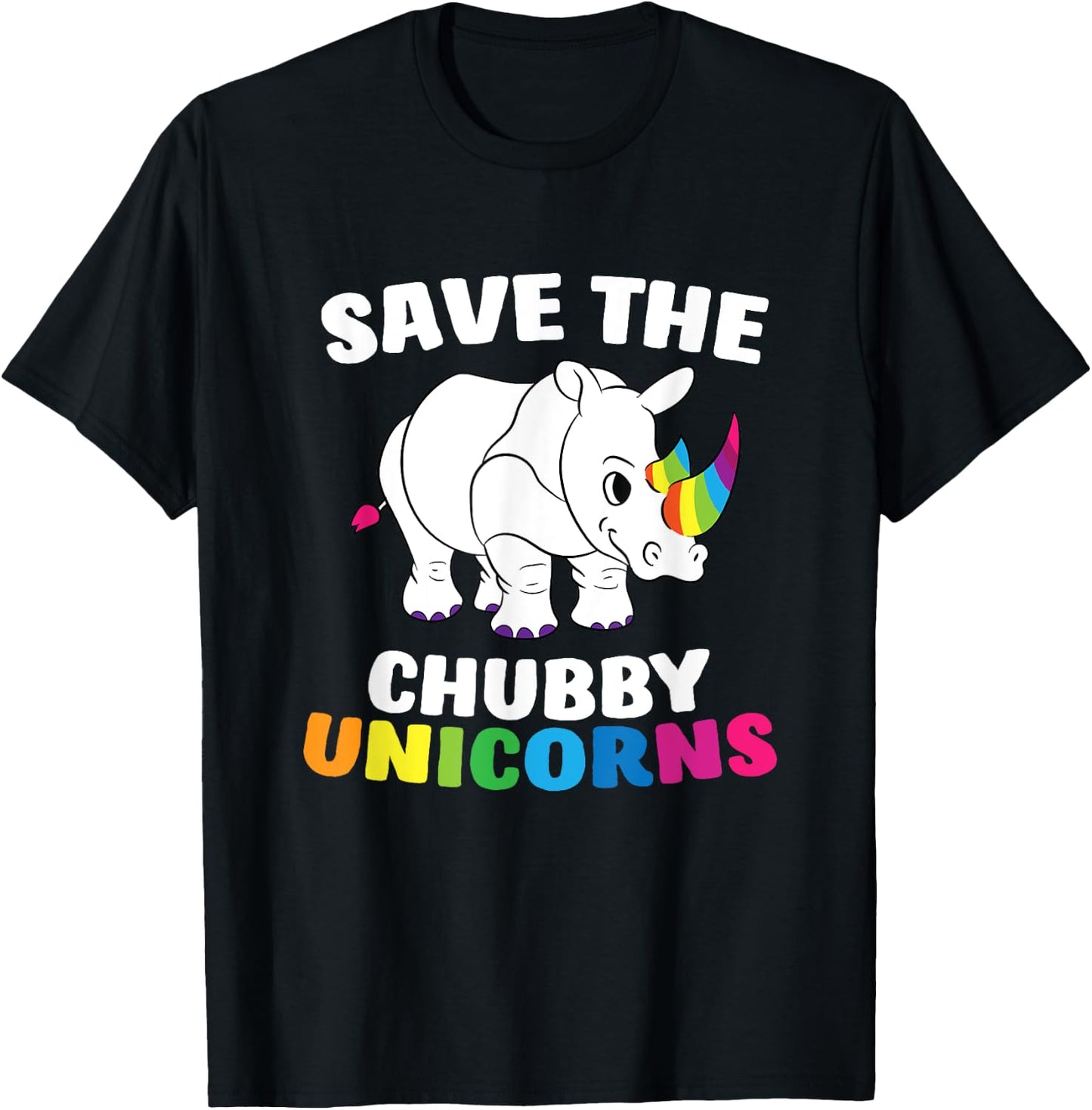 Save The Chubby Unicorns Funny Unicorn Rhino T-Shirt - T-Shirt | Black