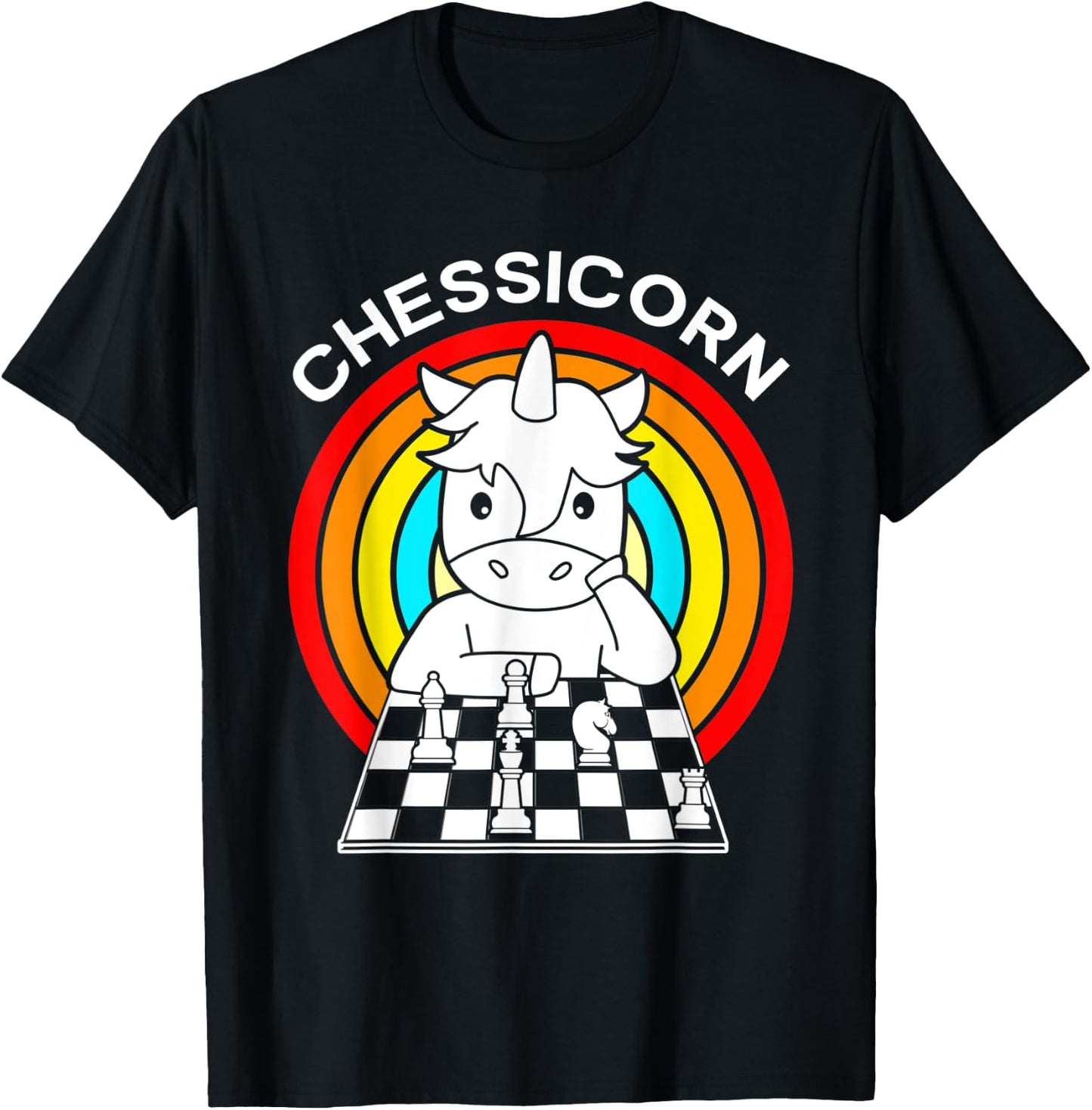 Funny Chess Players Rainbow Unicorn Chess Chessicorn T-Shirt - T-Shirt | Black