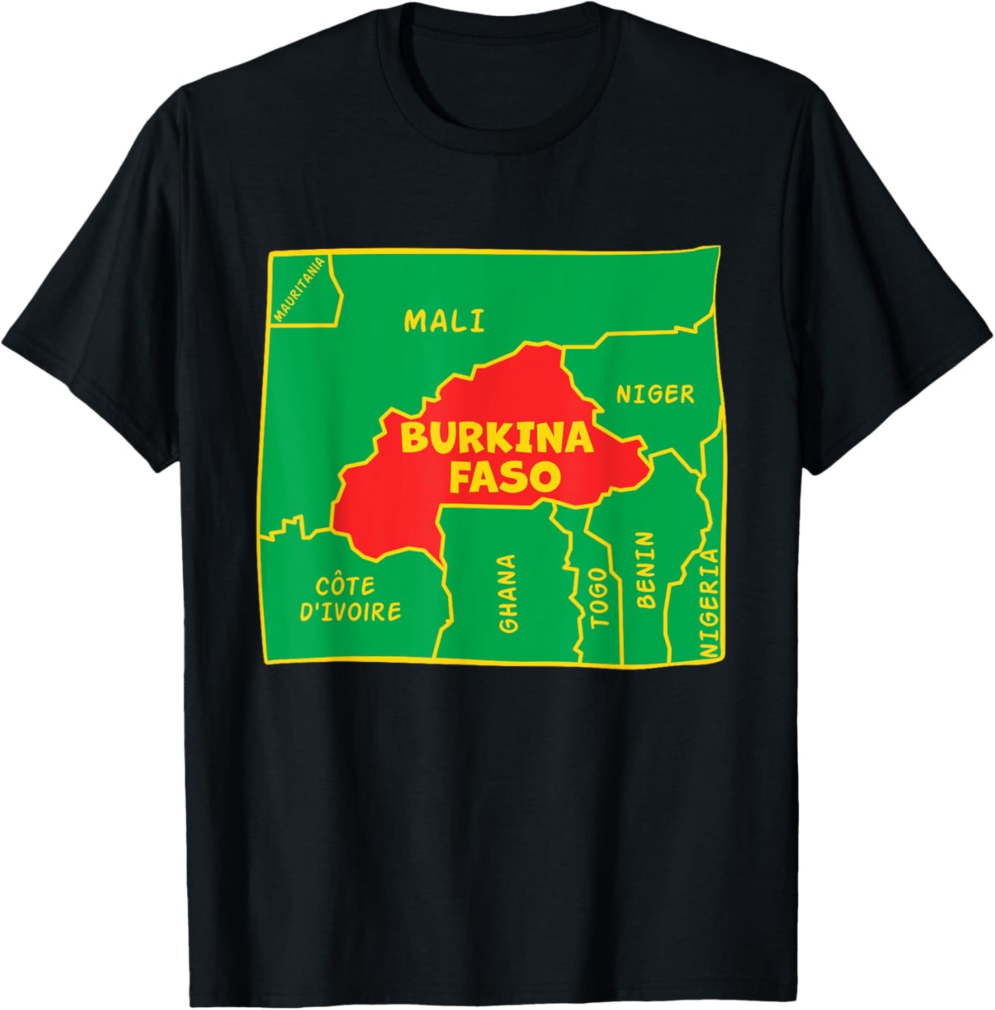 Burkina Faso Map in flag colors. Surrounding countries T-Shirt - T-Shirt | Black