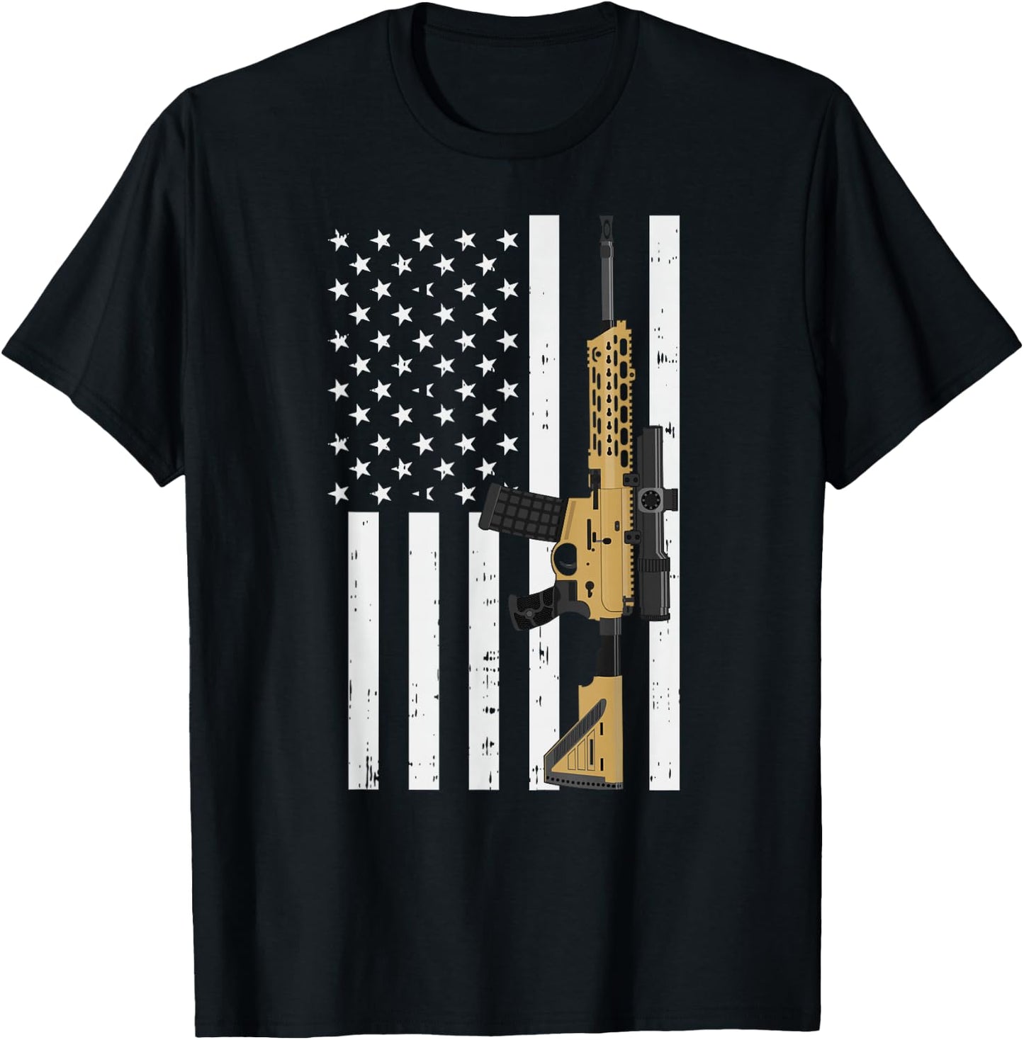 Retro Rifle American Flag - USA Patriotic Gun Lover Gift T-Shirt - T-Shirt | Black