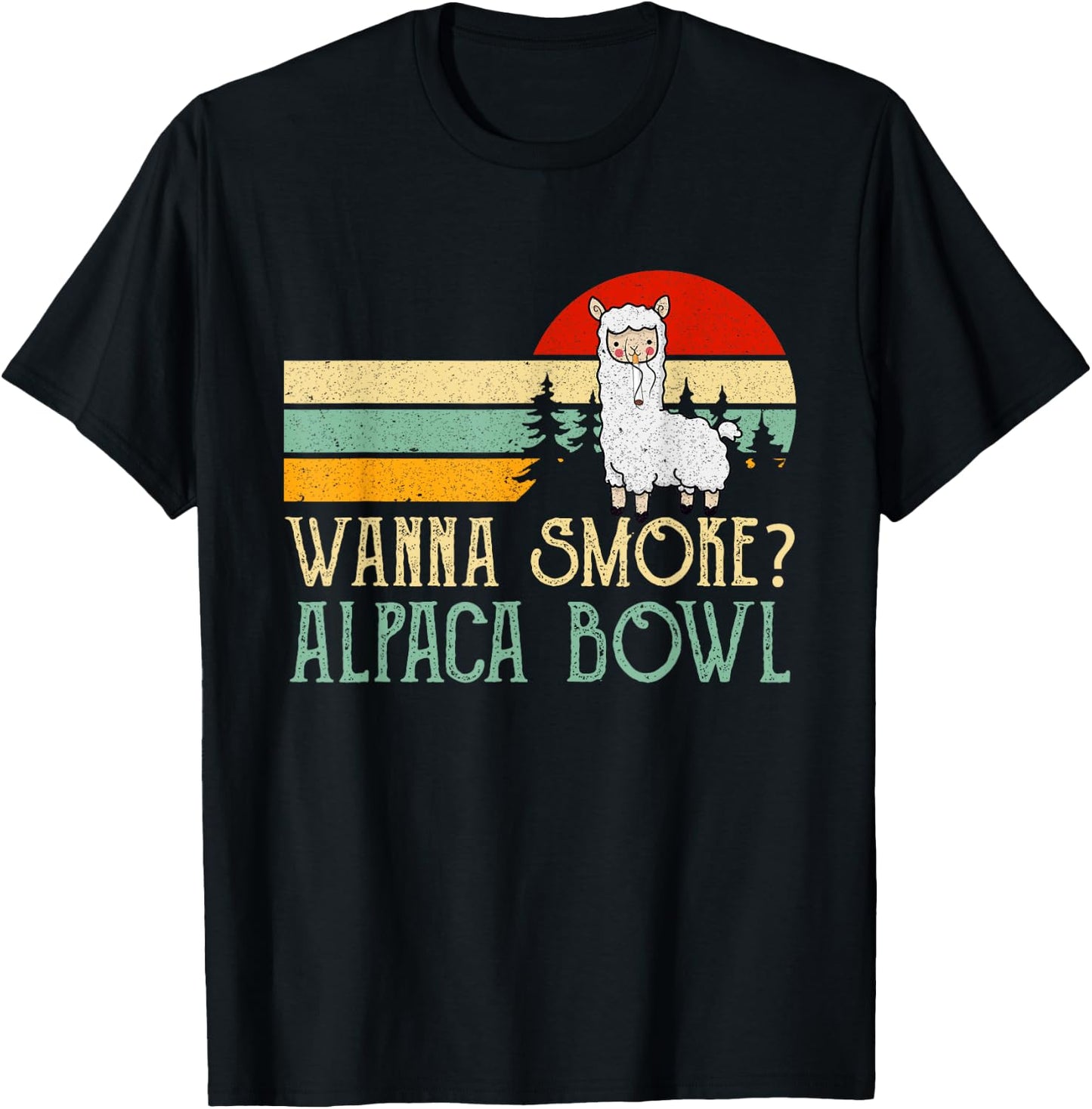 Wanna Smoke Alpaca Bowl Funny Llama Smoking Cannabis Weed T-Shirt - T-Shirt | Black