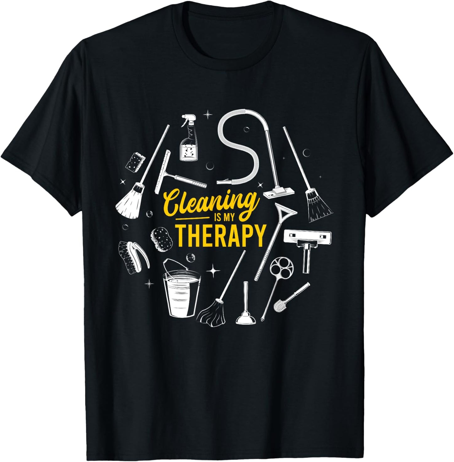 Cleaning Is My Therapy Housewife Housekeeping Mom Vacuum Top T-Shirt - T-Shirt | Black