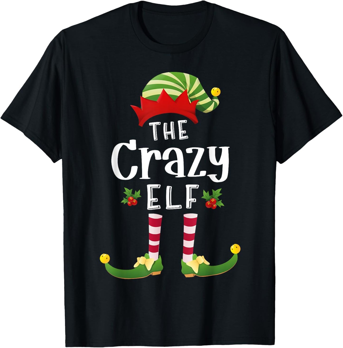 Crazy Christmas Elf Matching Pajama X-Mas Party T-Shirt - T-Shirt | Black