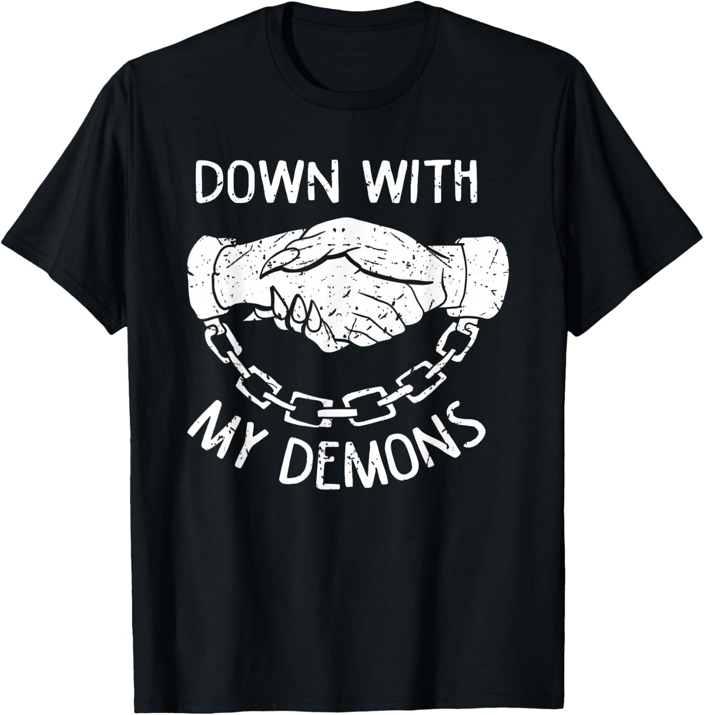 Down With My Demons Deal Handshake Aesthetic Humour Goth T-Shirt - T-Shirt | Black