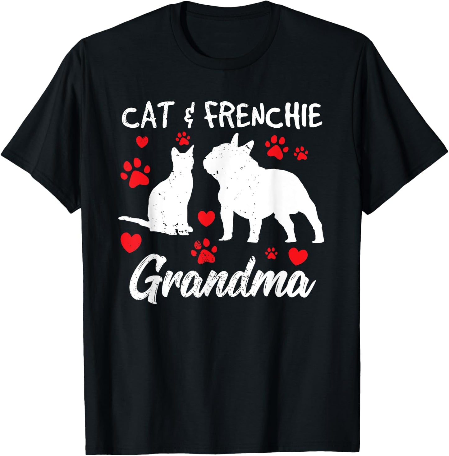 Cat and French Bulldog Grandma Frenchie Dog Grandmother Cute Women T-Shirt - T-Shirt | Black