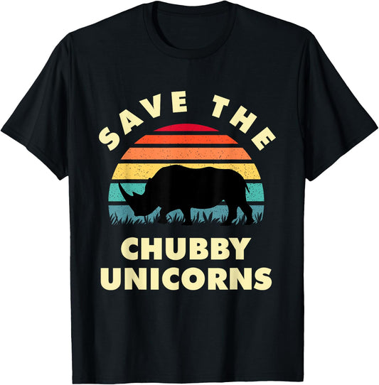 Save The Chubby Unicorns - Vintage Rhino Lover Gift T-Shirt - T-Shirt | Black
